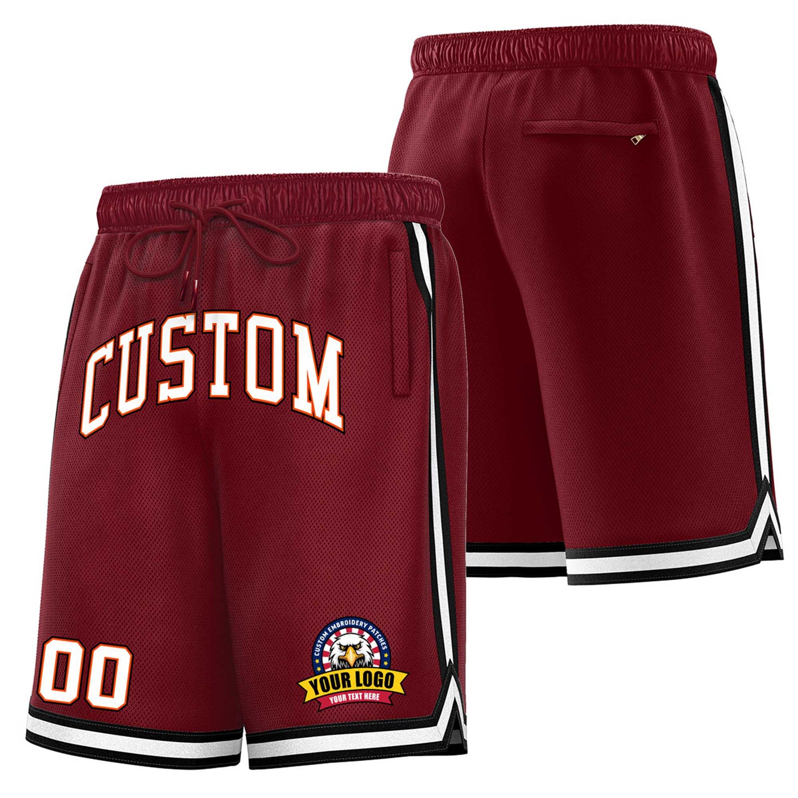 Custom Maroon Black-White Sport Basketball Shorts