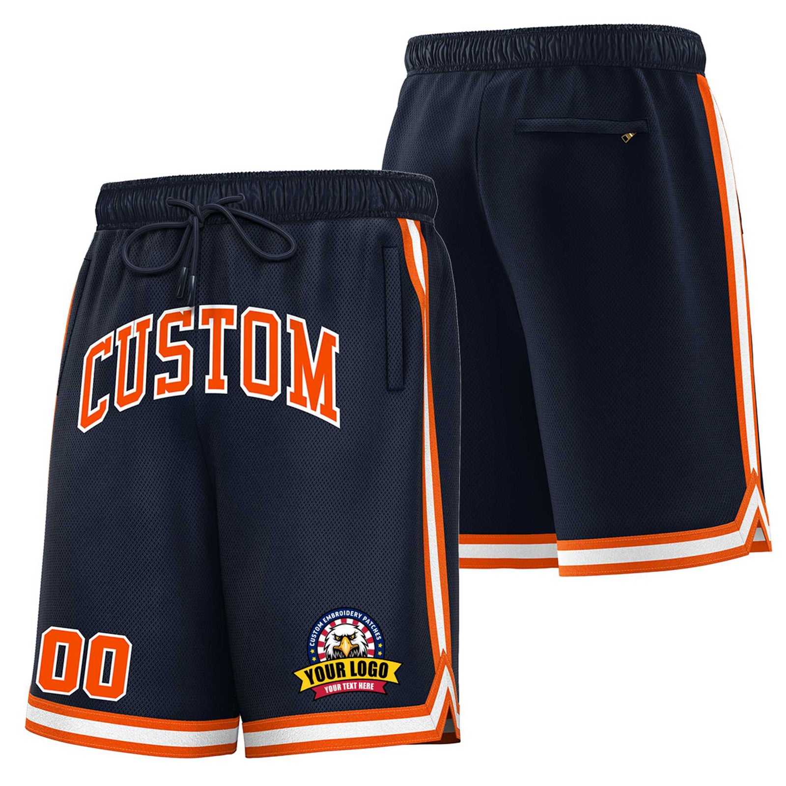 Custom Navy Orange-White Sport Basketball Shorts