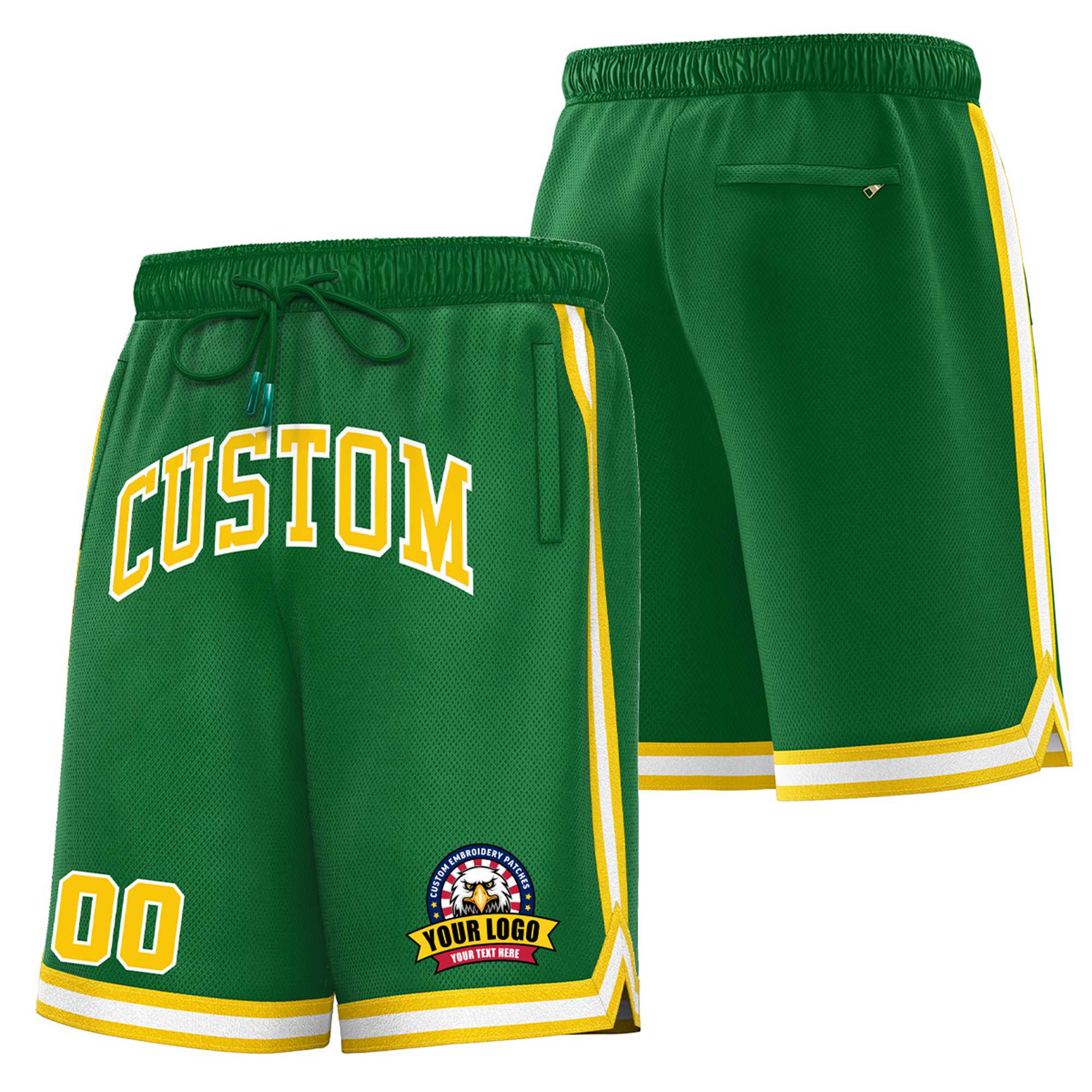 Custom Green Gold02-White Sport Basketball Shorts