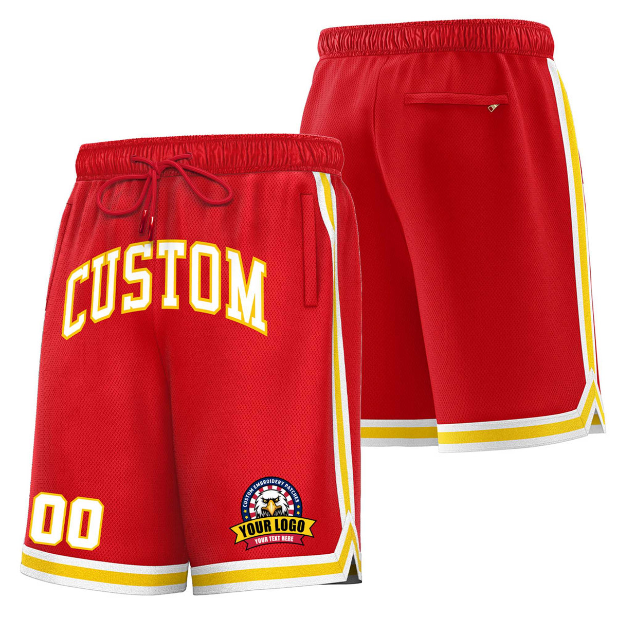 Custom Red Gold02-White Sport Basketball Shorts