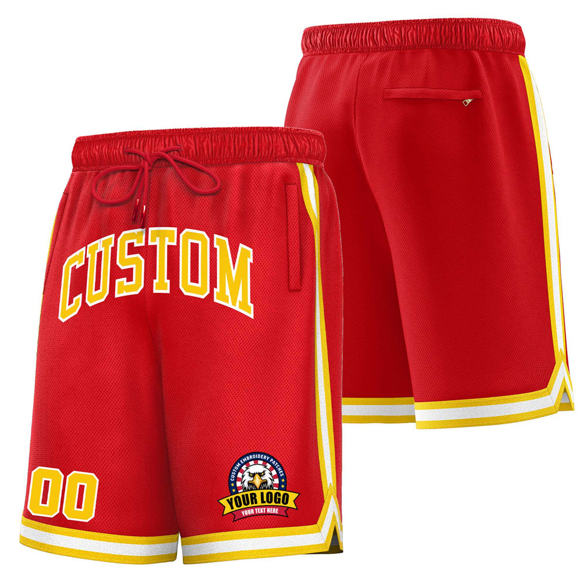 Custom Red Gold02-White Sport Basketball Shorts