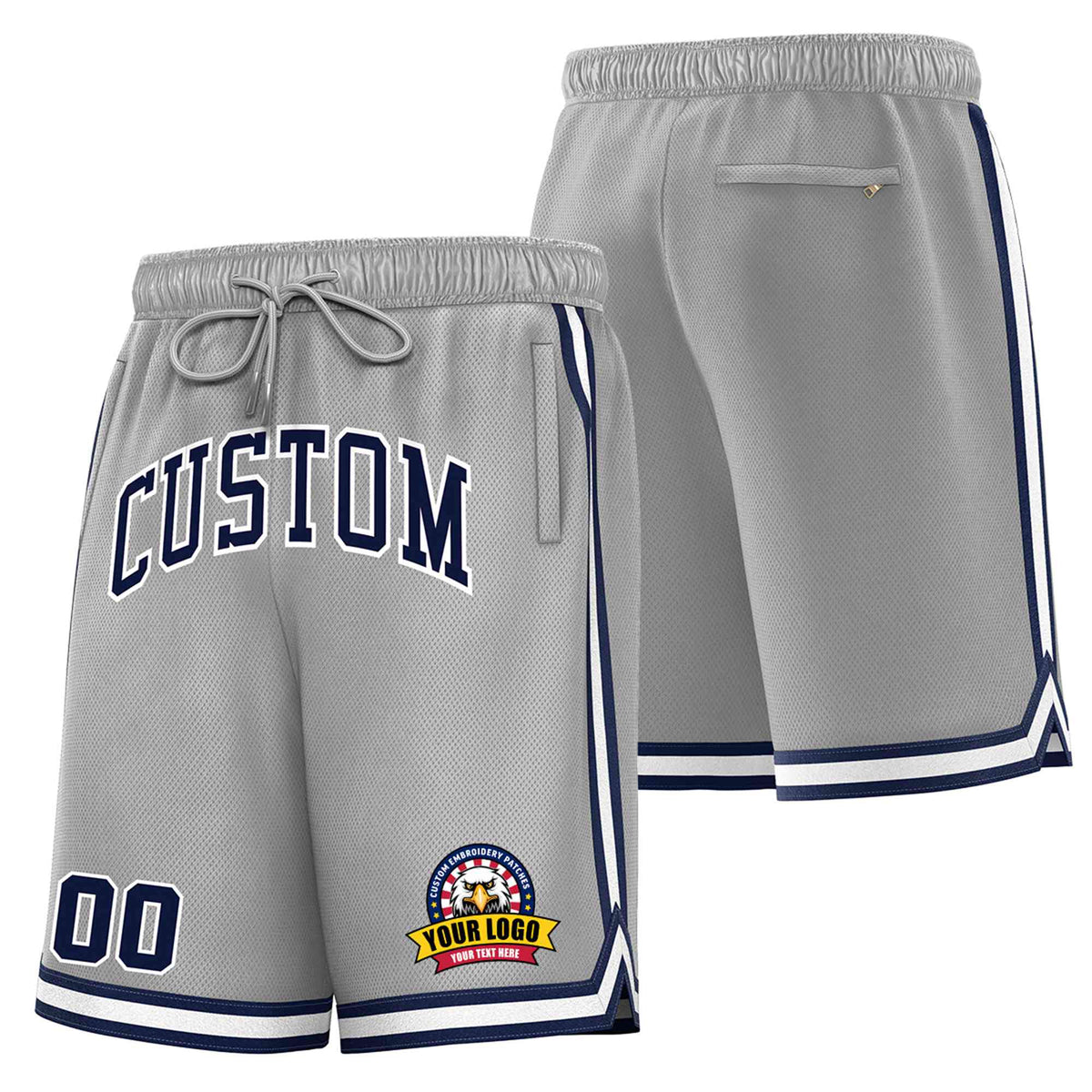 Custom Gray Navy-White Sport Basketball Shorts