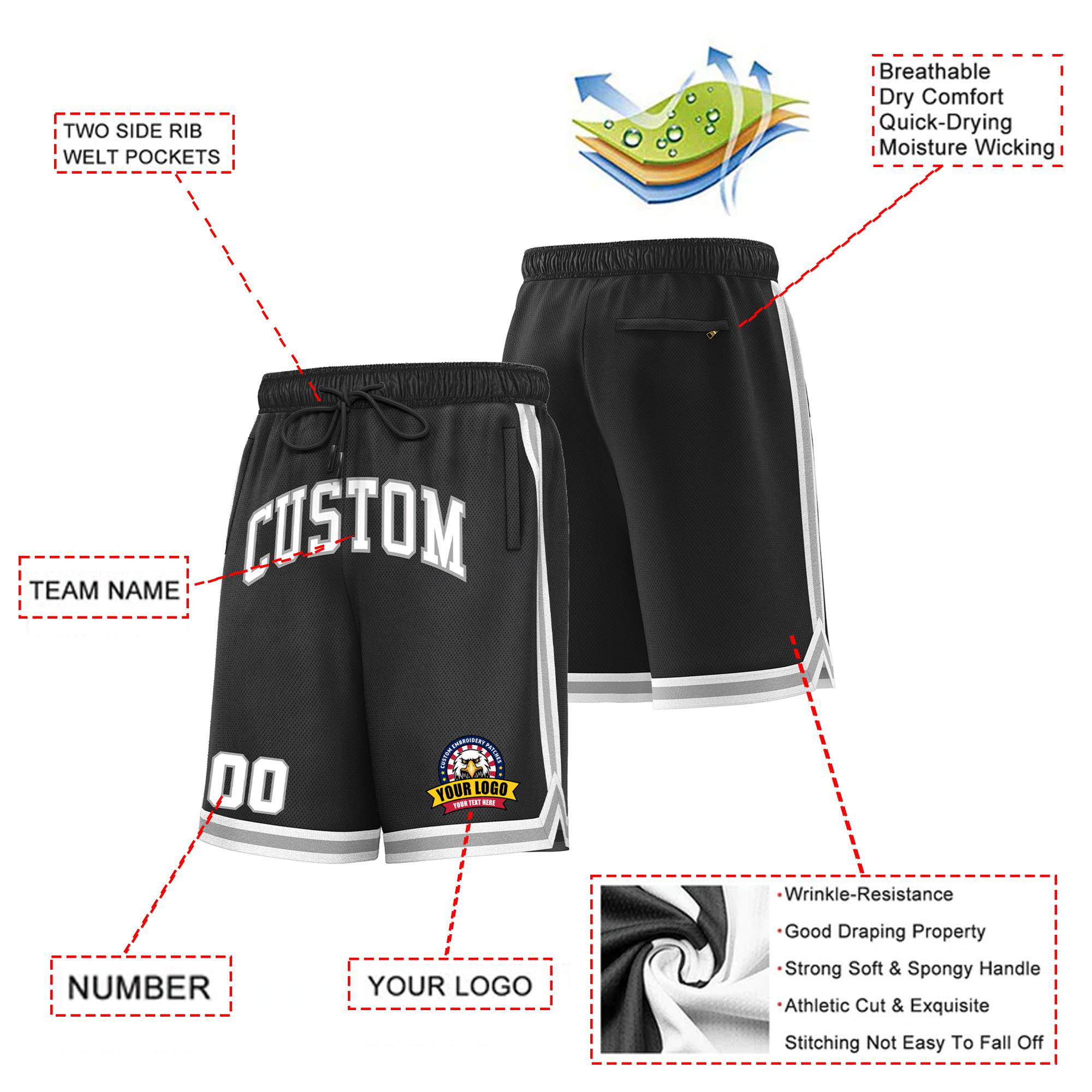 Custom Black Gray-White Sport Basketball Shorts