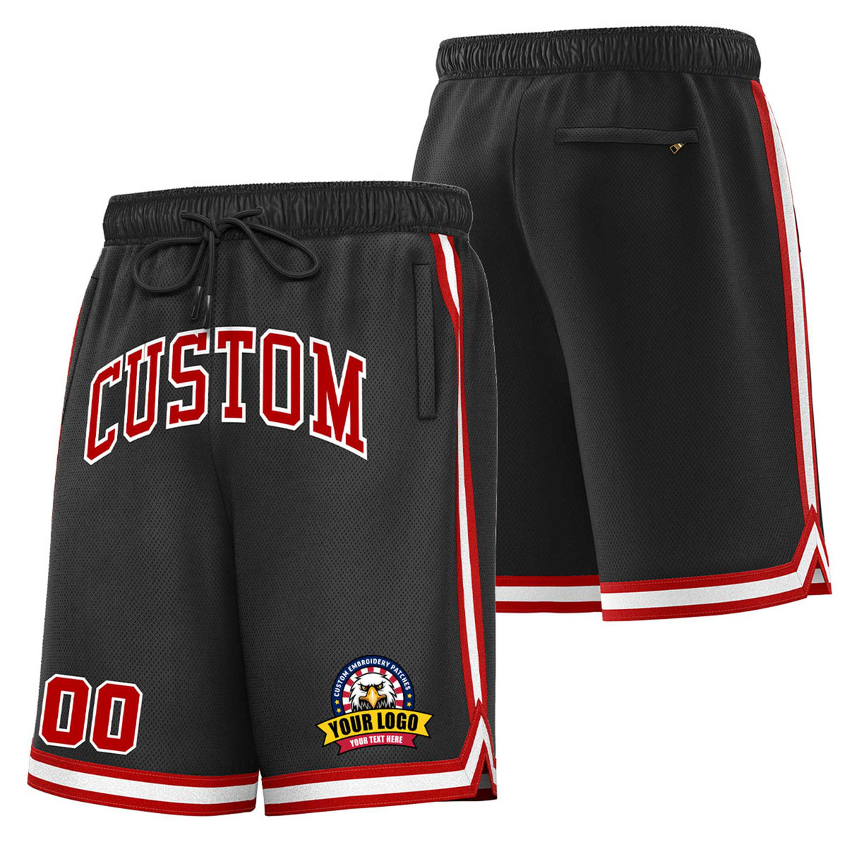 Custom Black Red-White Sport Basketball Shorts