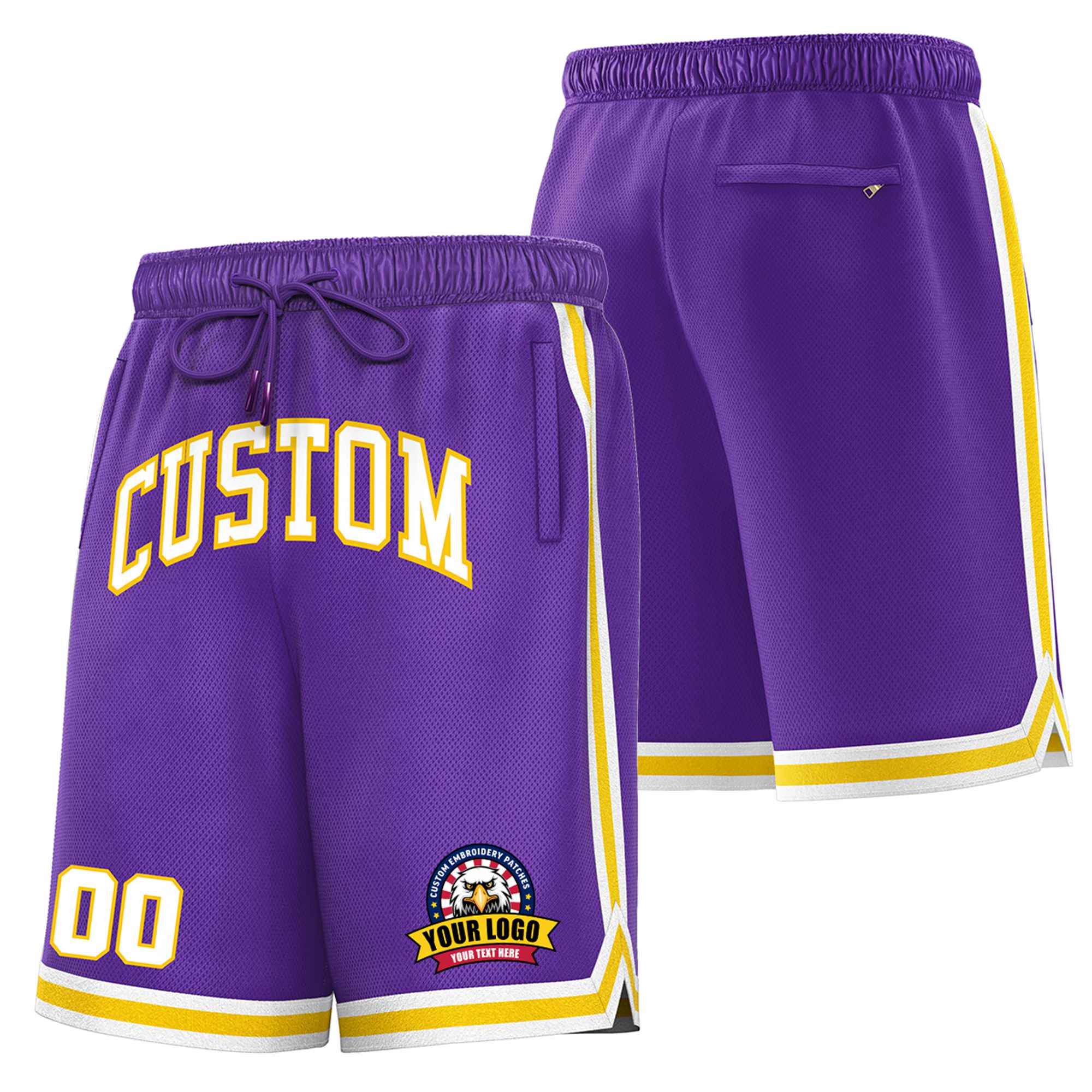 Custom Purple Gold02-White Sport Basketball Shorts