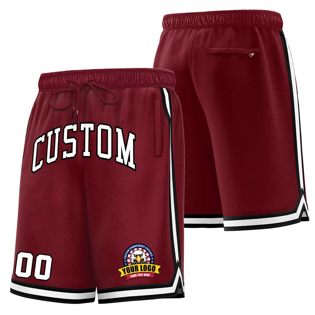 Custom Maroon Black-White Sport Basketball Shorts