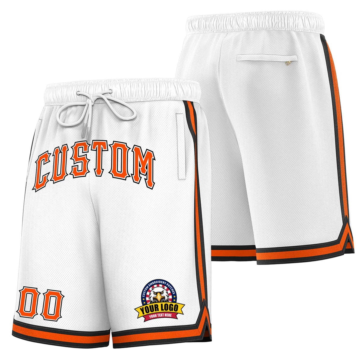 Custom White Orange-Black Sport Basketball Shorts