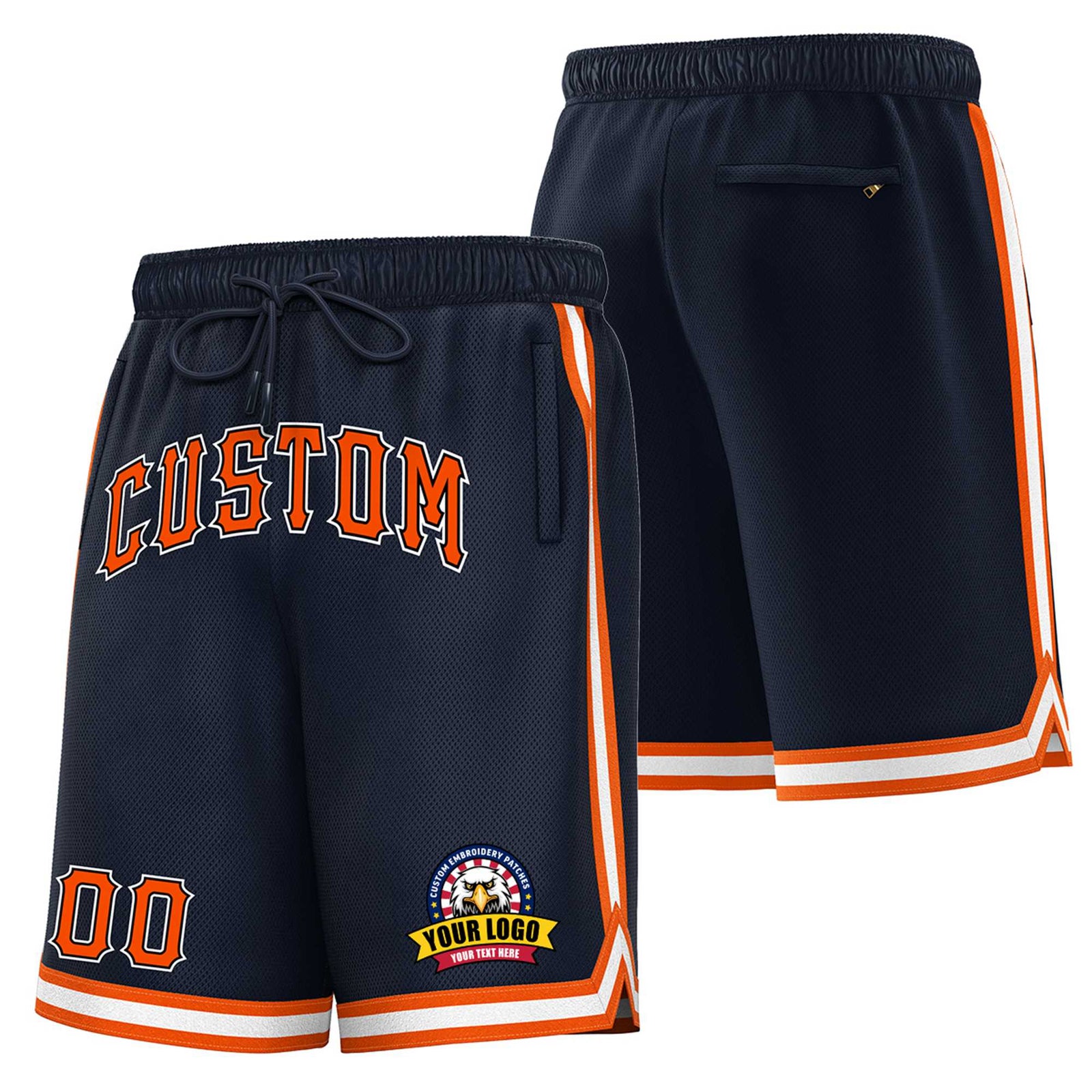 Custom Navy Orange-White Sport Basketball Shorts