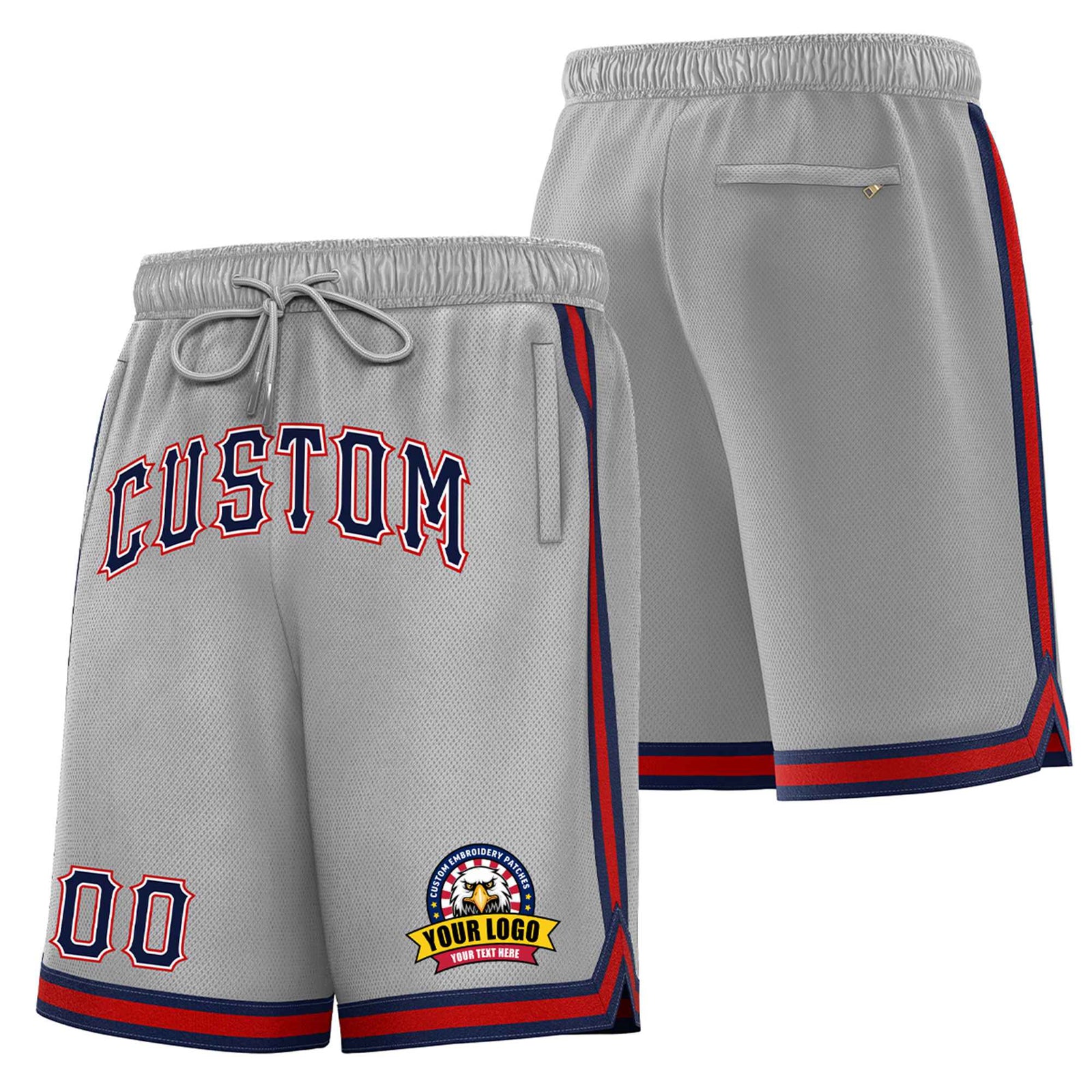 Custom Gray Red-Navy Sport Basketball Shorts