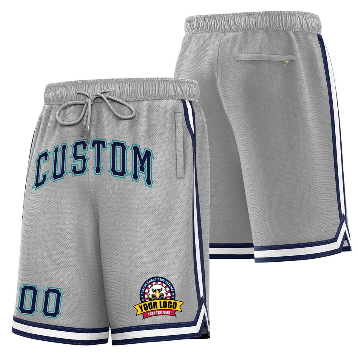 Custom Gray Navy-White Sport Basketball Shorts