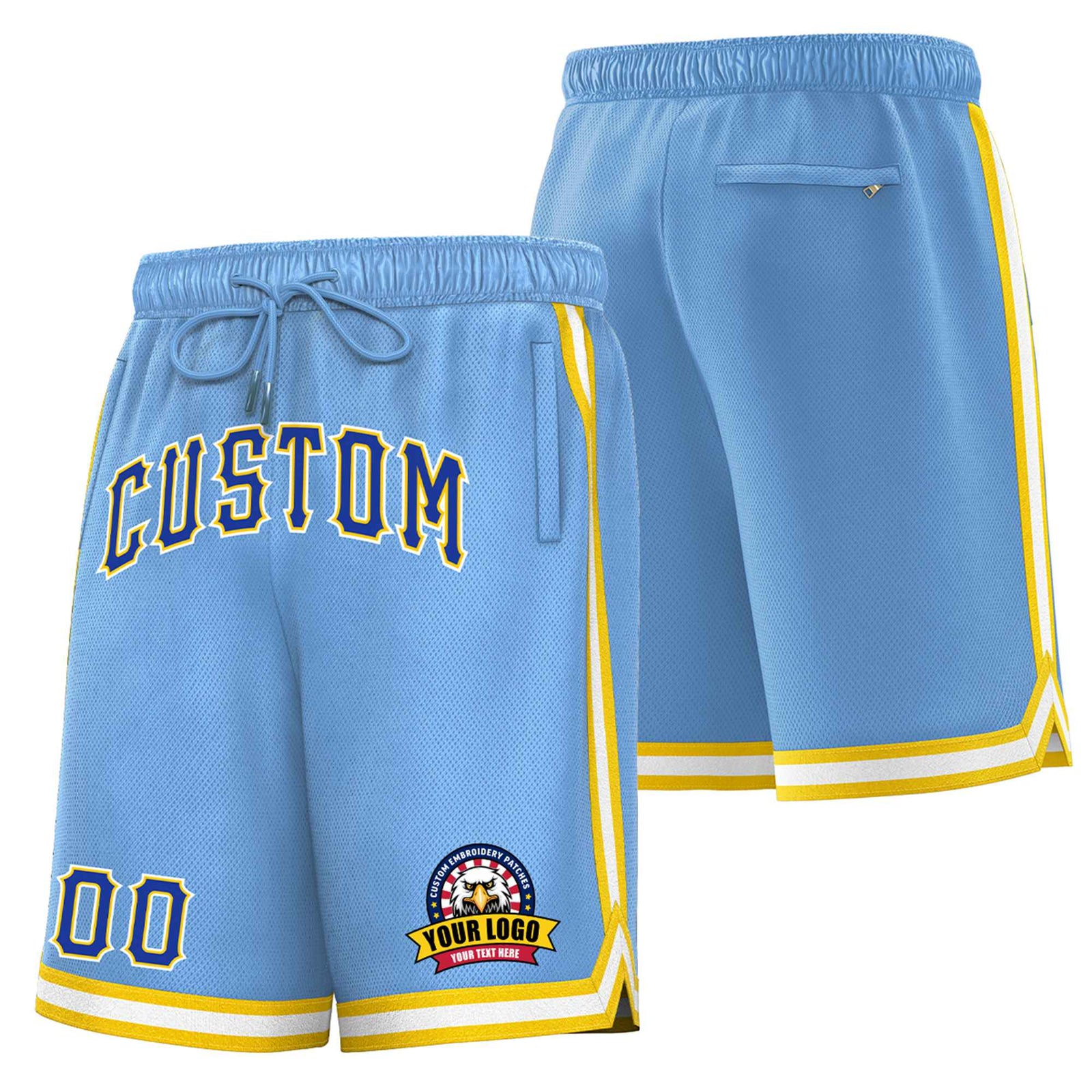 Custom Royal Gold-2 White Sport Basketball Shorts