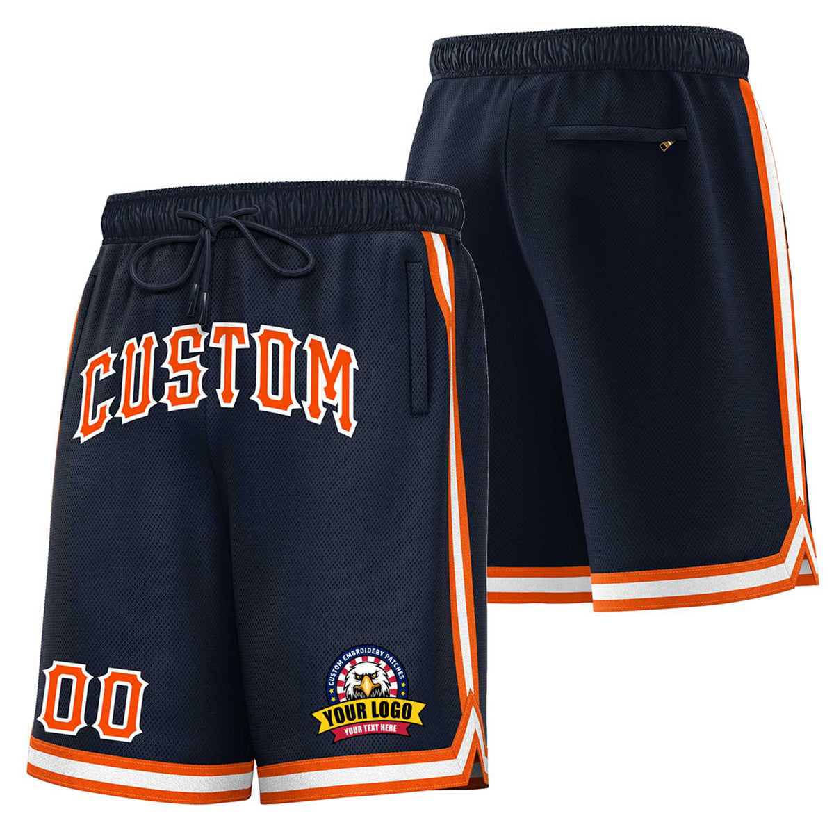 Custom Navy Orange-White Sport Basketball Shorts