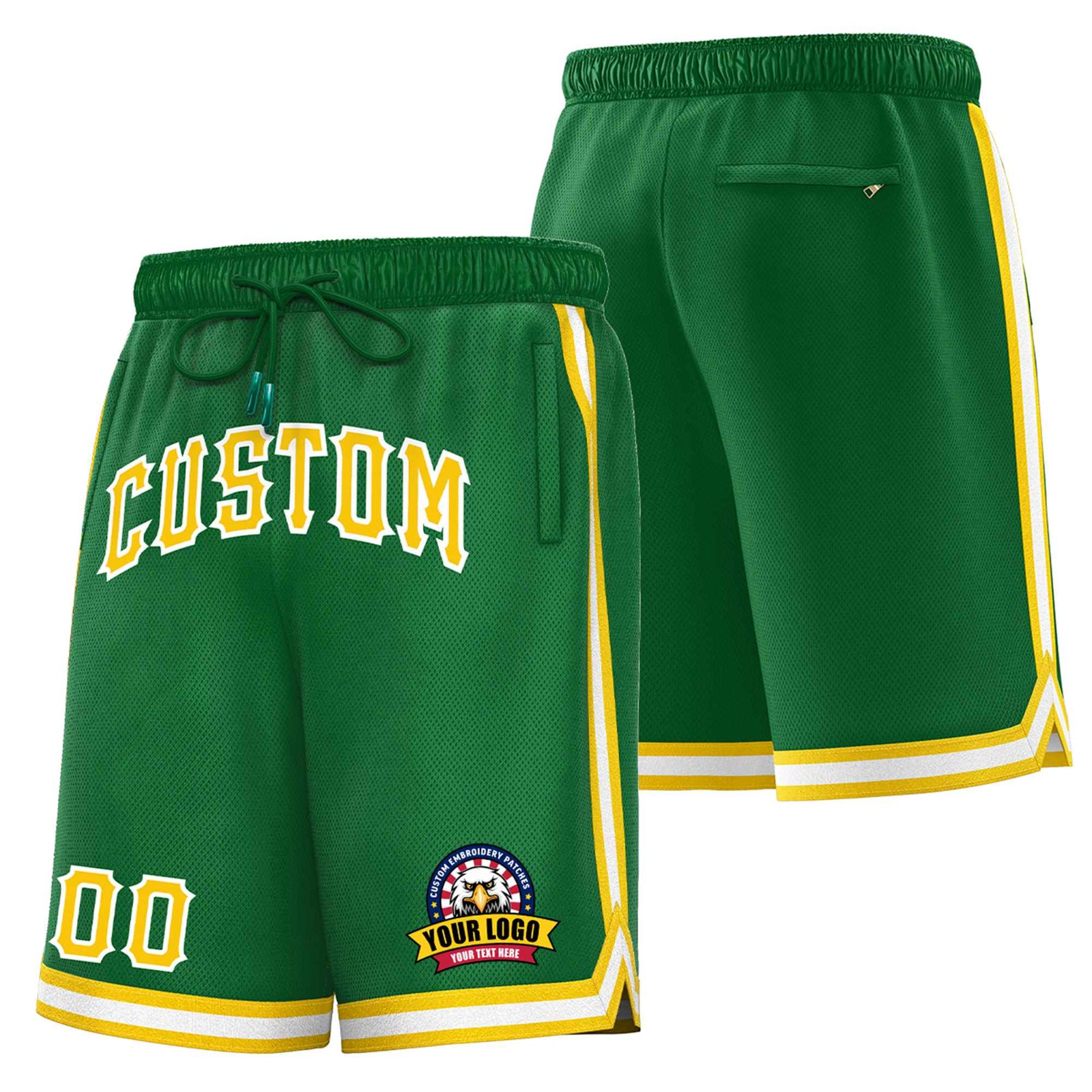 Custom Green Gold02-White Sport Basketball Shorts