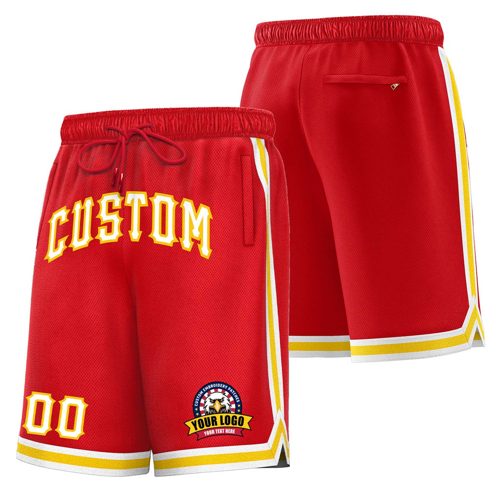 Custom Red Gold02-White Sport Basketball Shorts