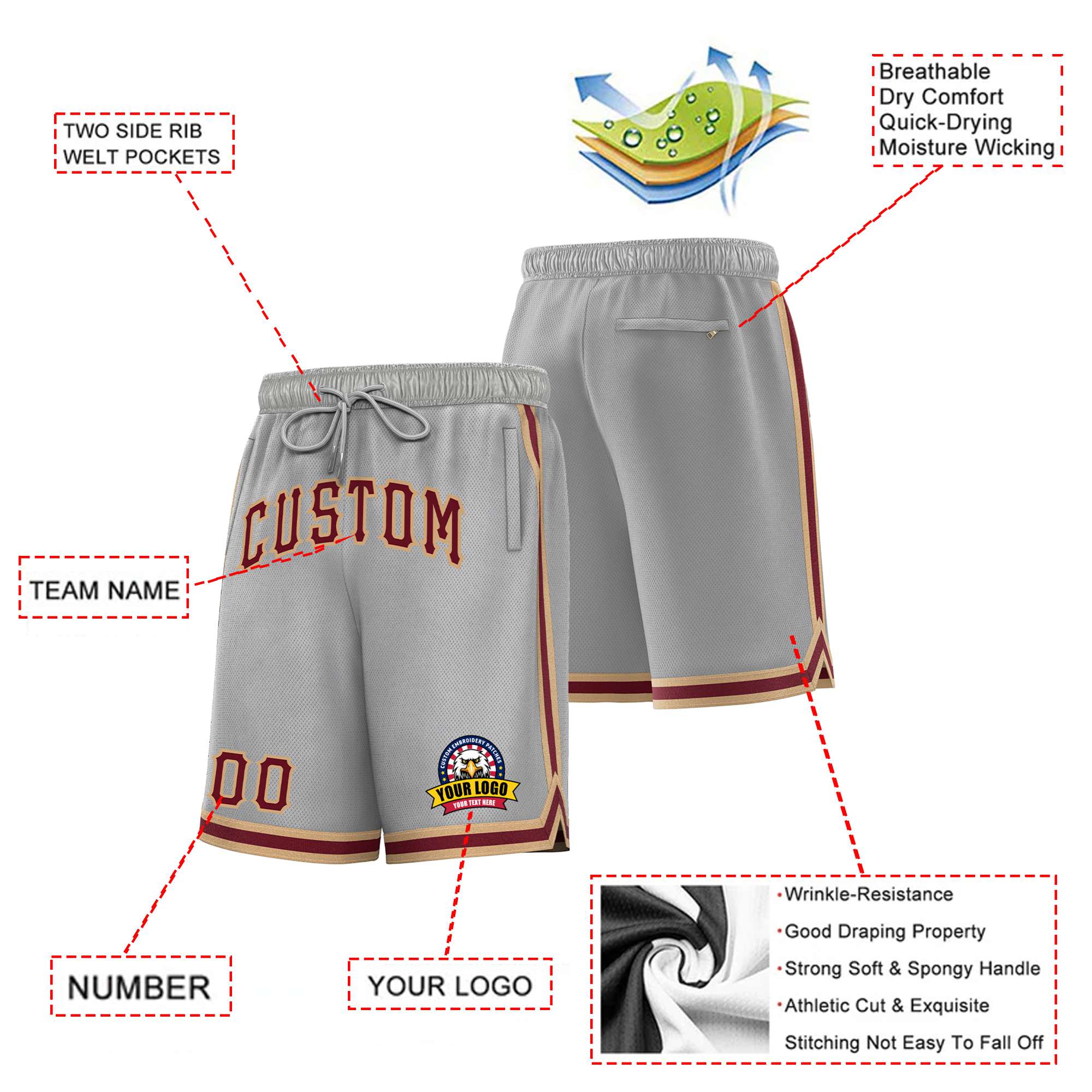 Custom Gray Brown-Khaki Sport Basketball Shorts