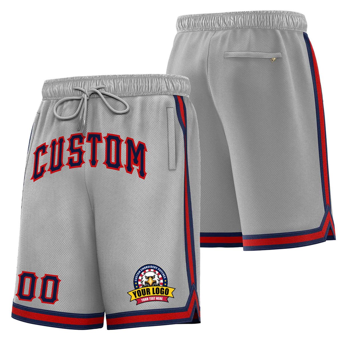 Custom Gray Navy-Red Sport Basketball Shorts