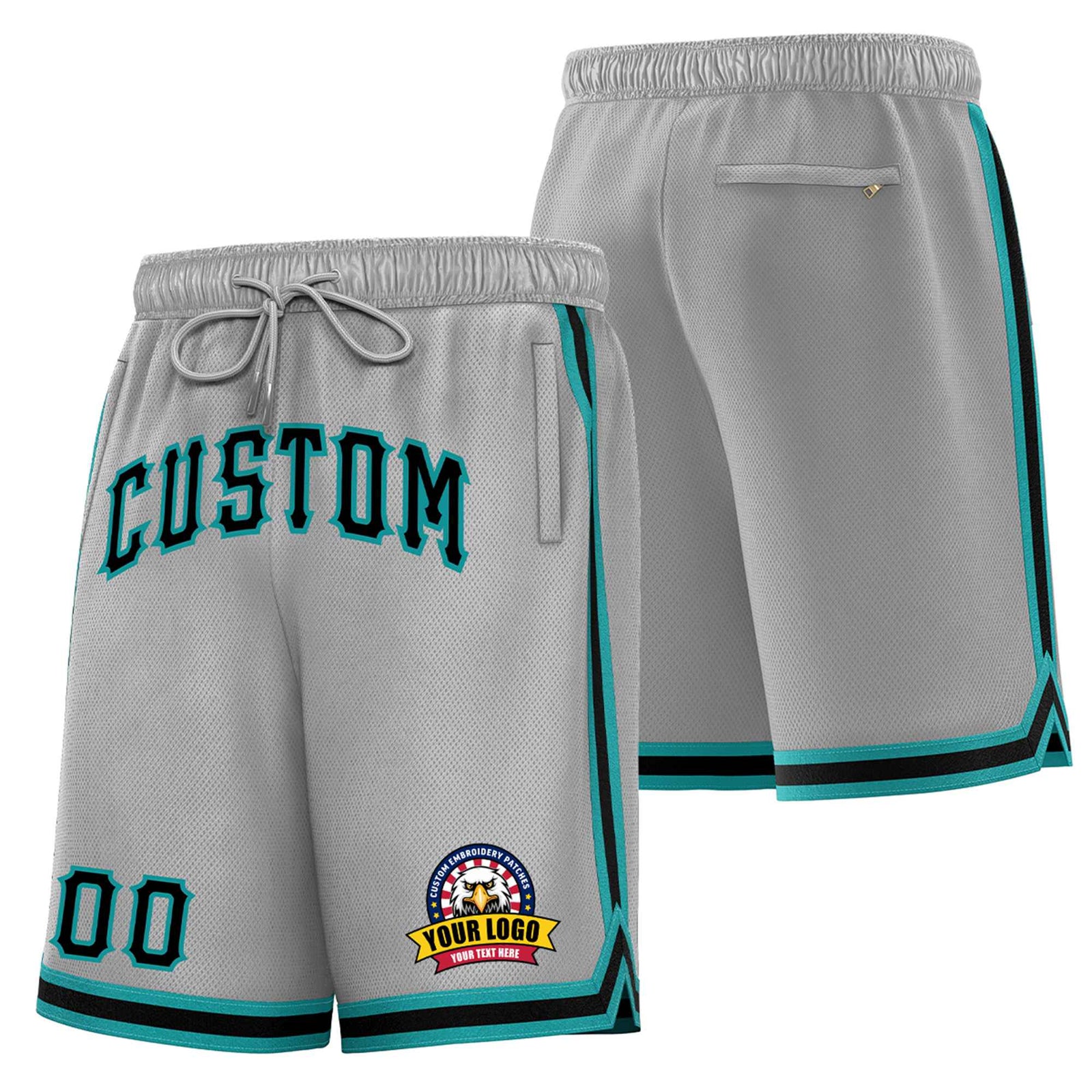 Custom Gray Aqua-Black Sport Basketball Shorts