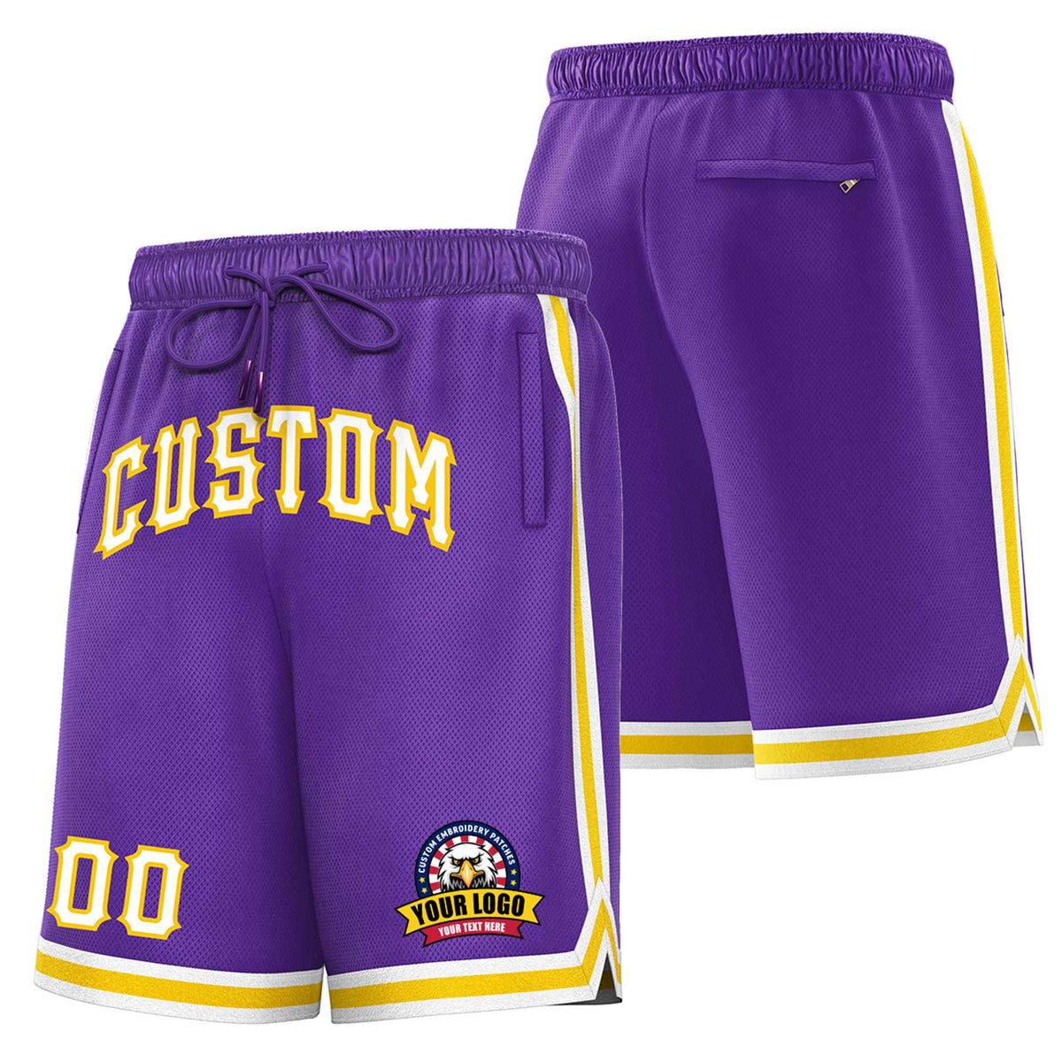 Custom Purple Gold02-White Sport Basketball Shorts