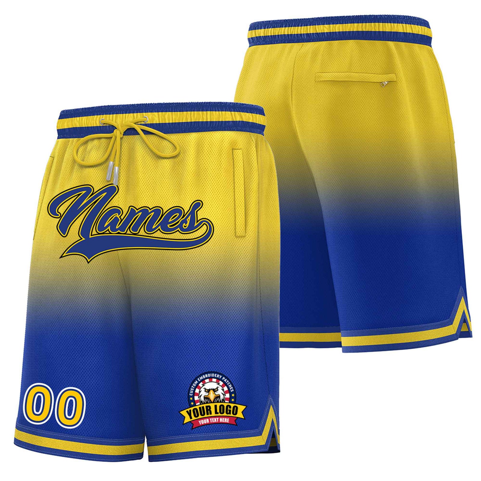 Custom Yellow Royal Blue Gradient Fashion Authentic Basketball Shorts