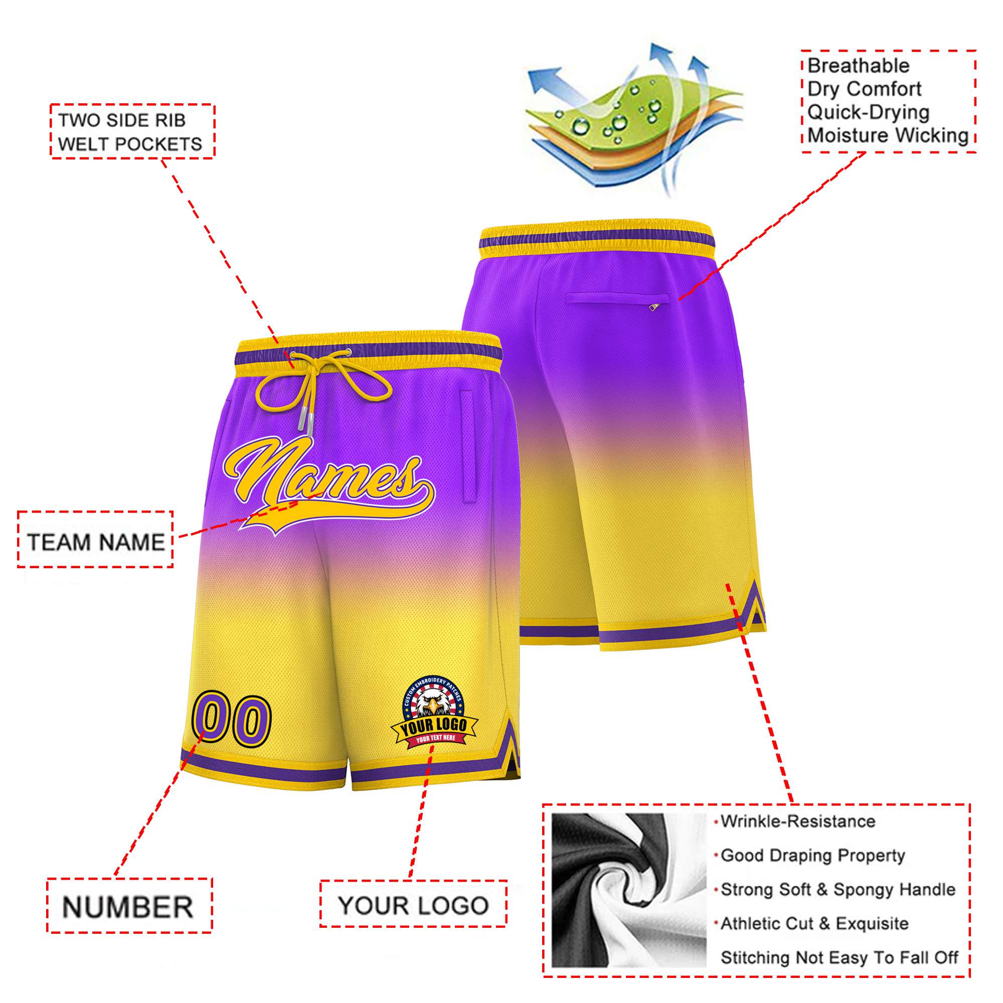 Custom Purple Yellow Gradient Fashion Authentic Basketball Shorts