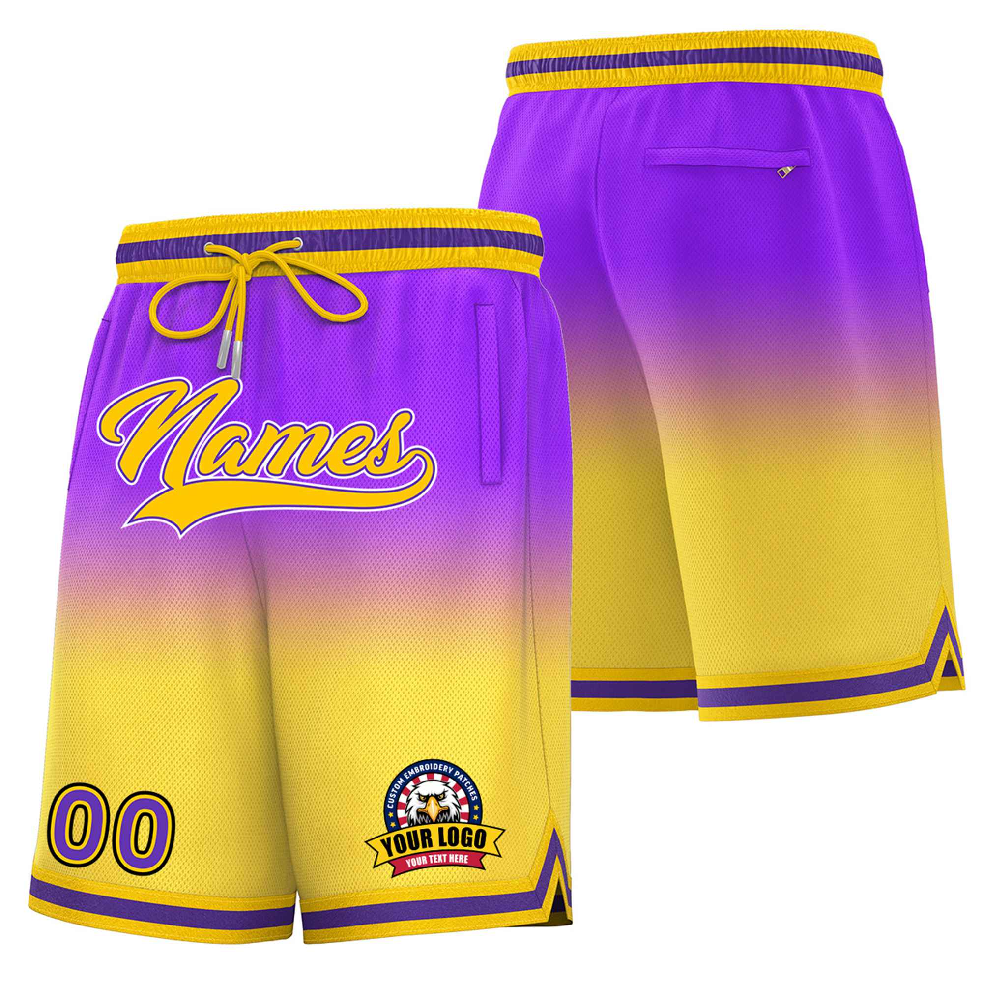 Custom Purple Yellow Gradient Fashion Authentic Basketball Shorts