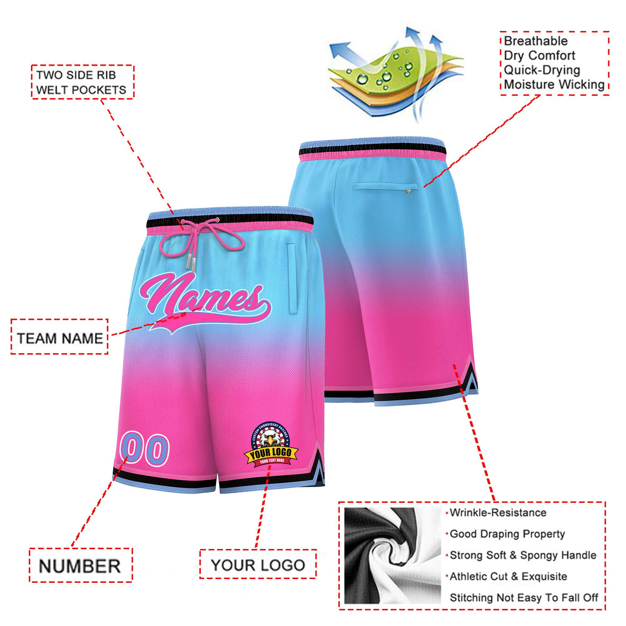 Custom Blue Pink Gradient Fashion Authentic Basketball Shorts