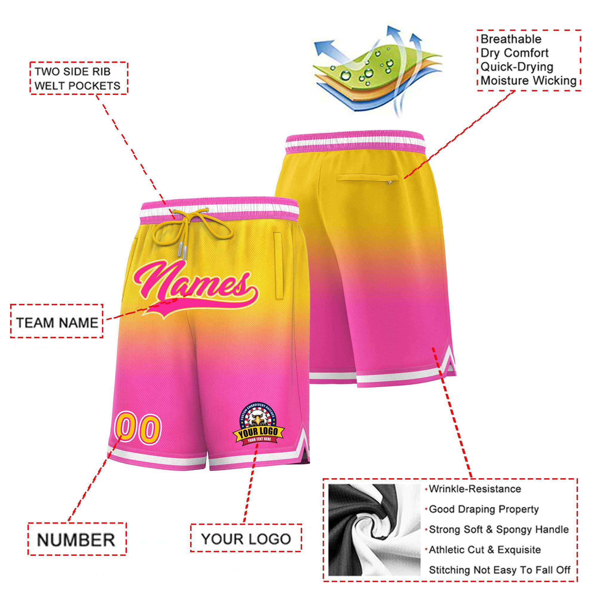 Custom Yellow Pink Gradient Fashion Authentic Basketball Shorts