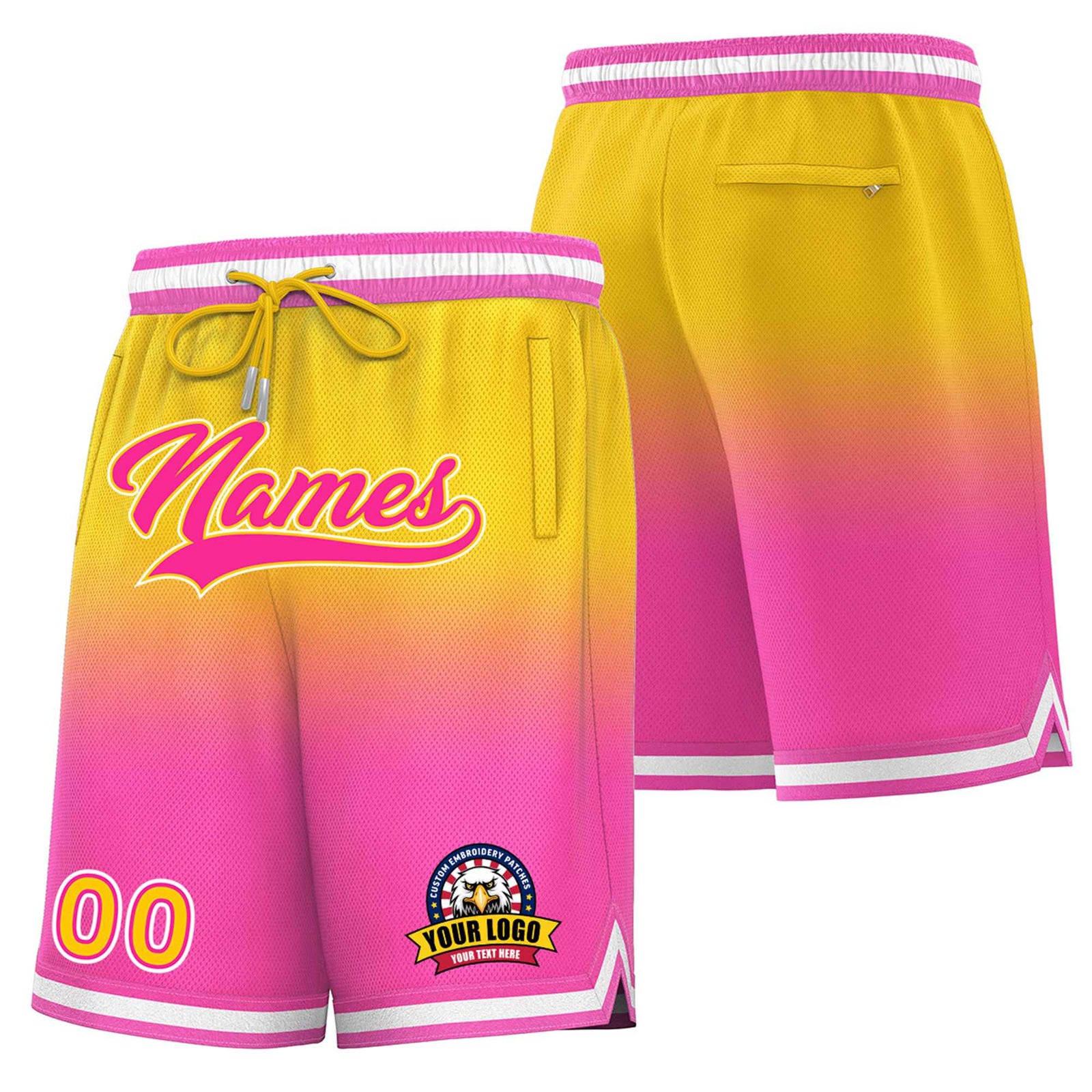 Custom Yellow Pink Gradient Fashion Authentic Basketball Shorts