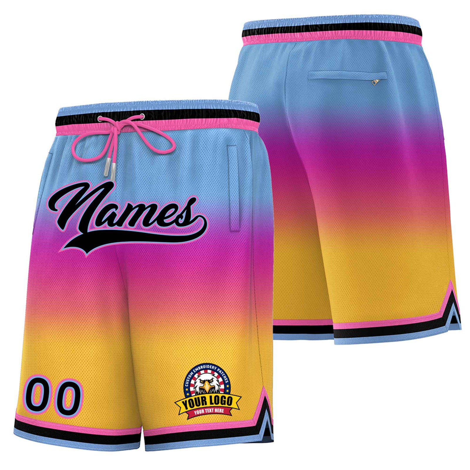 Custom Light Blue Pink-Yellow Gradient Fashion Authentic Basketball Shorts