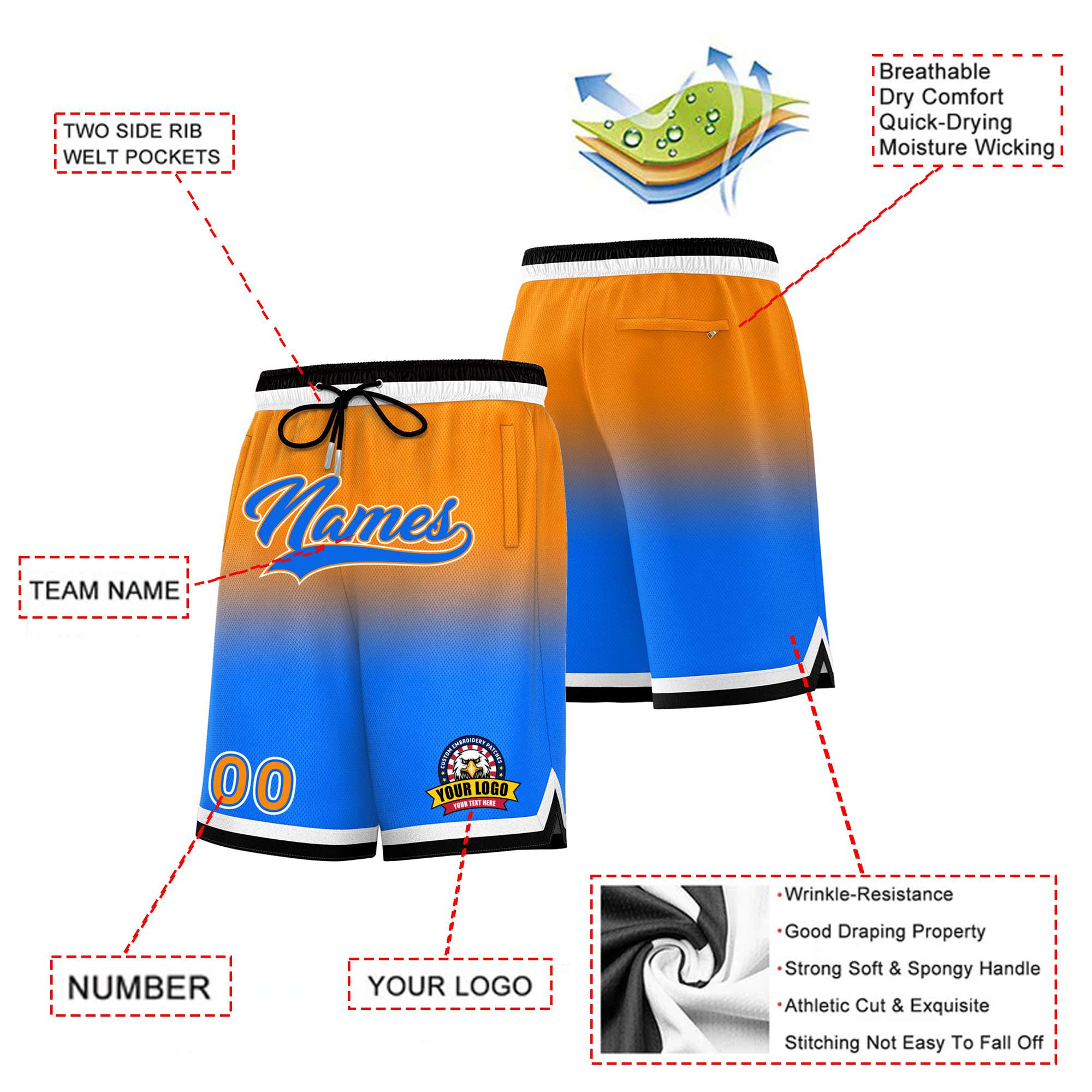 Custom Orange Blue Gradient Fashion Authentic Basketball Shorts