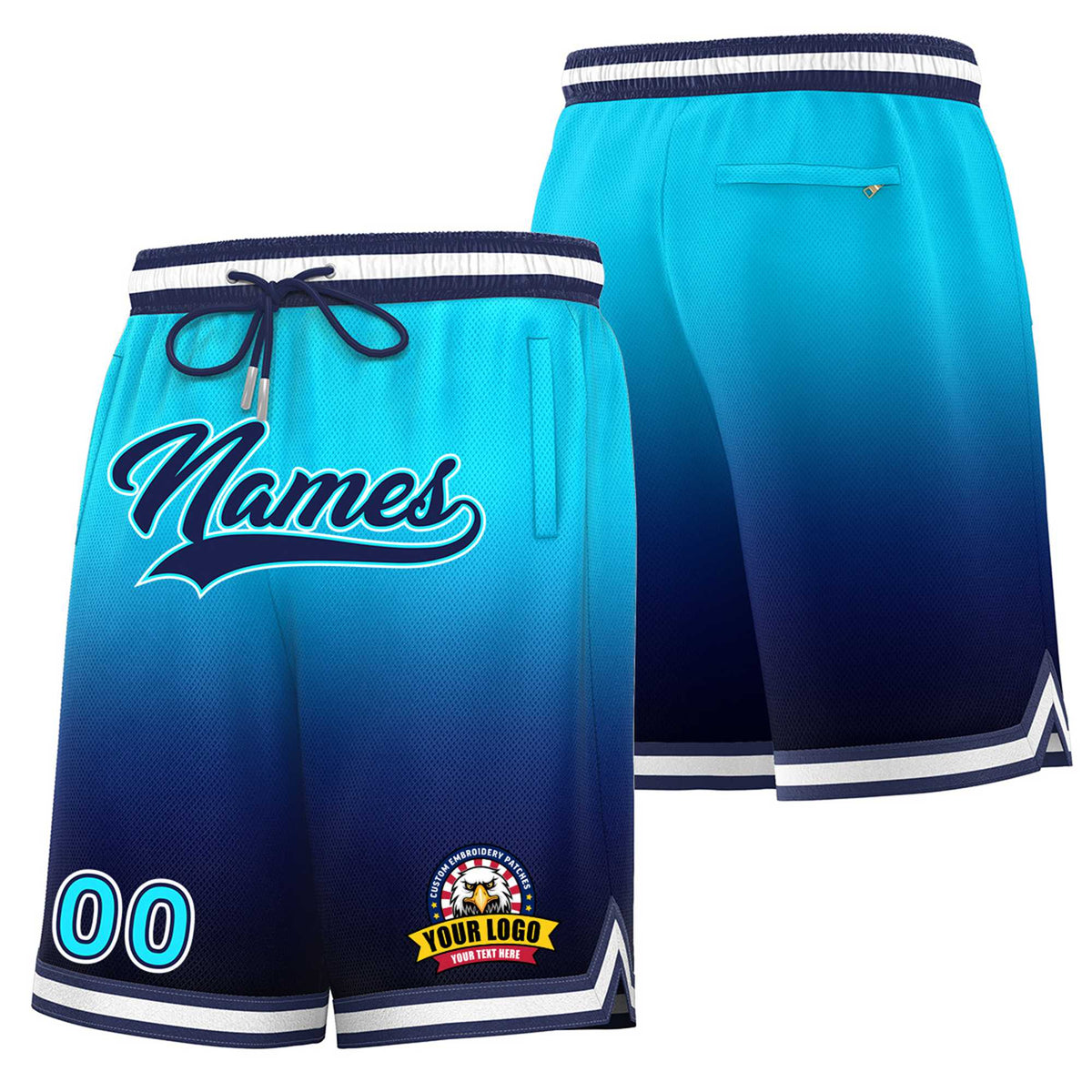 Custom Sky Blue Navy Gradient Fashion Authentic Basketball Shorts