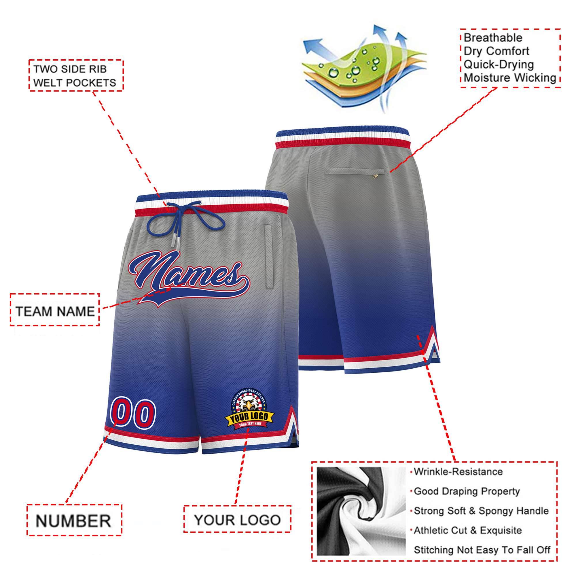 Custom Gray Royal Blue Gradient Fashion Authentic Basketball Shorts