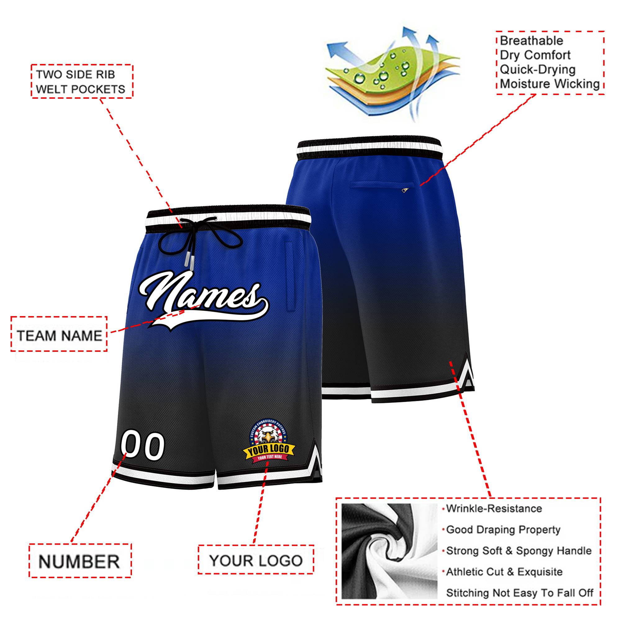 Custom Royal Blue Black Gradient Fashion Authentic Basketball Shorts