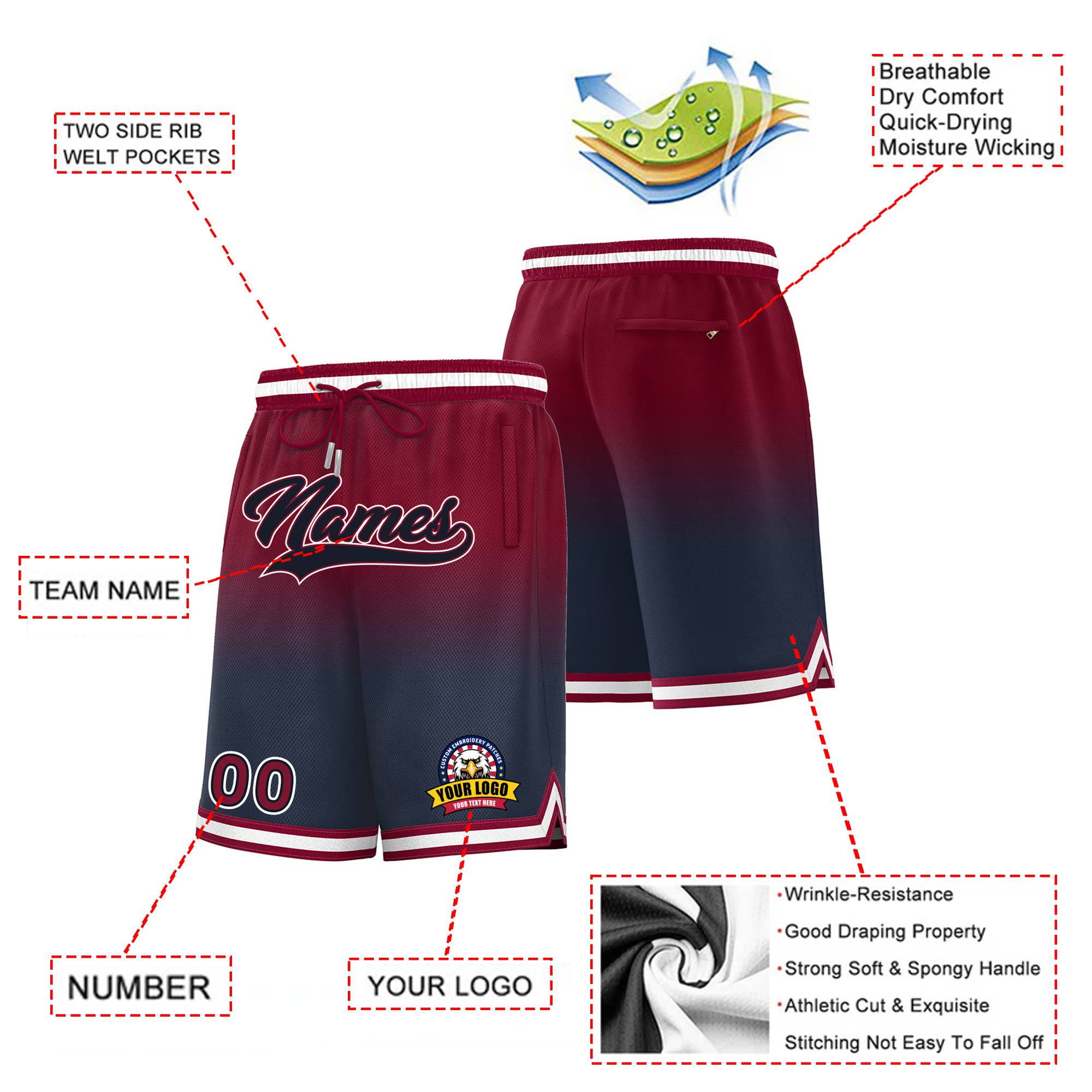 Custom Crimson Navy Gradient Fashion Authentic Basketball Shorts