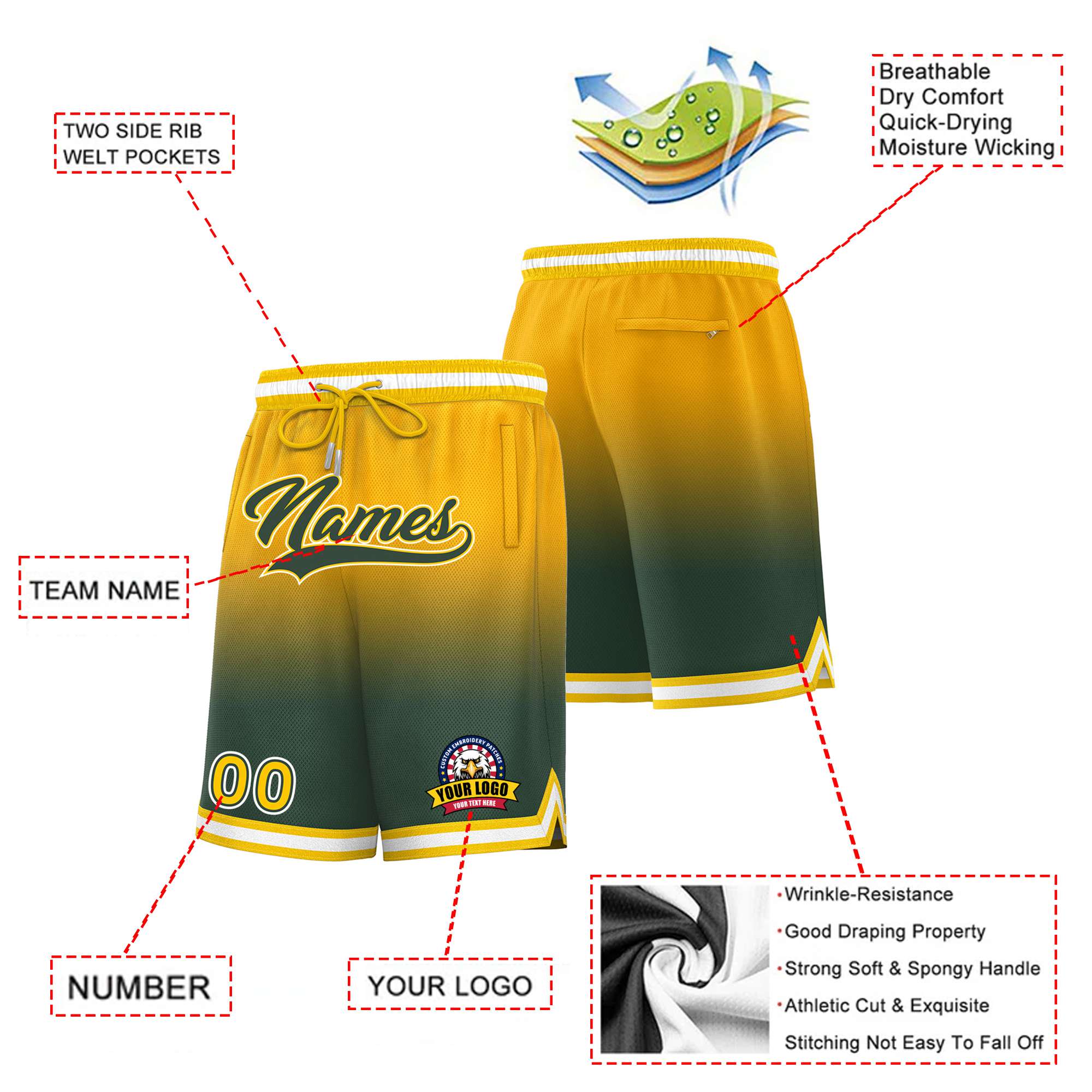 Custom Yellow Green Gradient Fashion Authentic Basketball Shorts