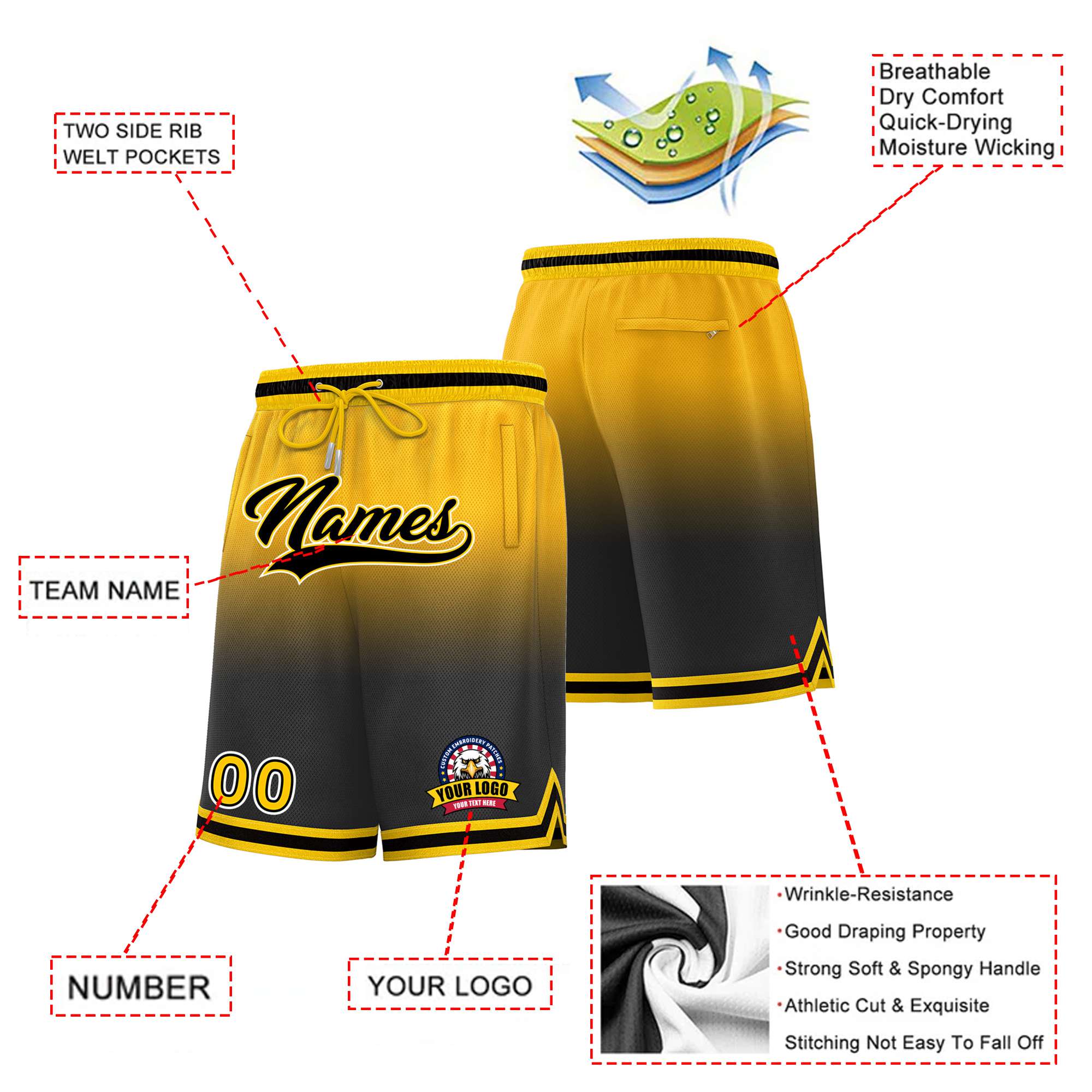 Custom Yellow Black Gradient Fashion Authentic Basketball Shorts