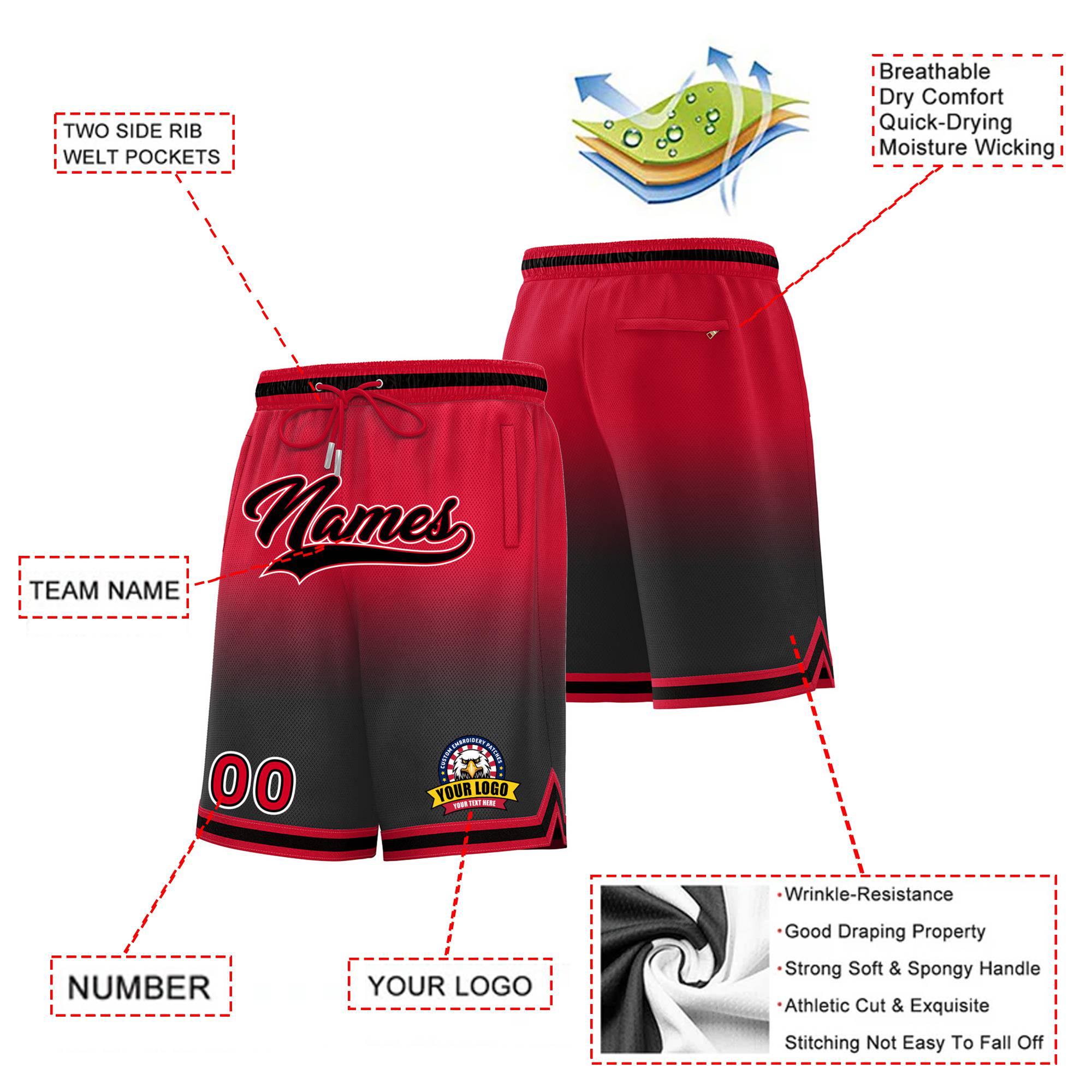 Custom Red Black Gradient Fashion Authentic Basketball Shorts