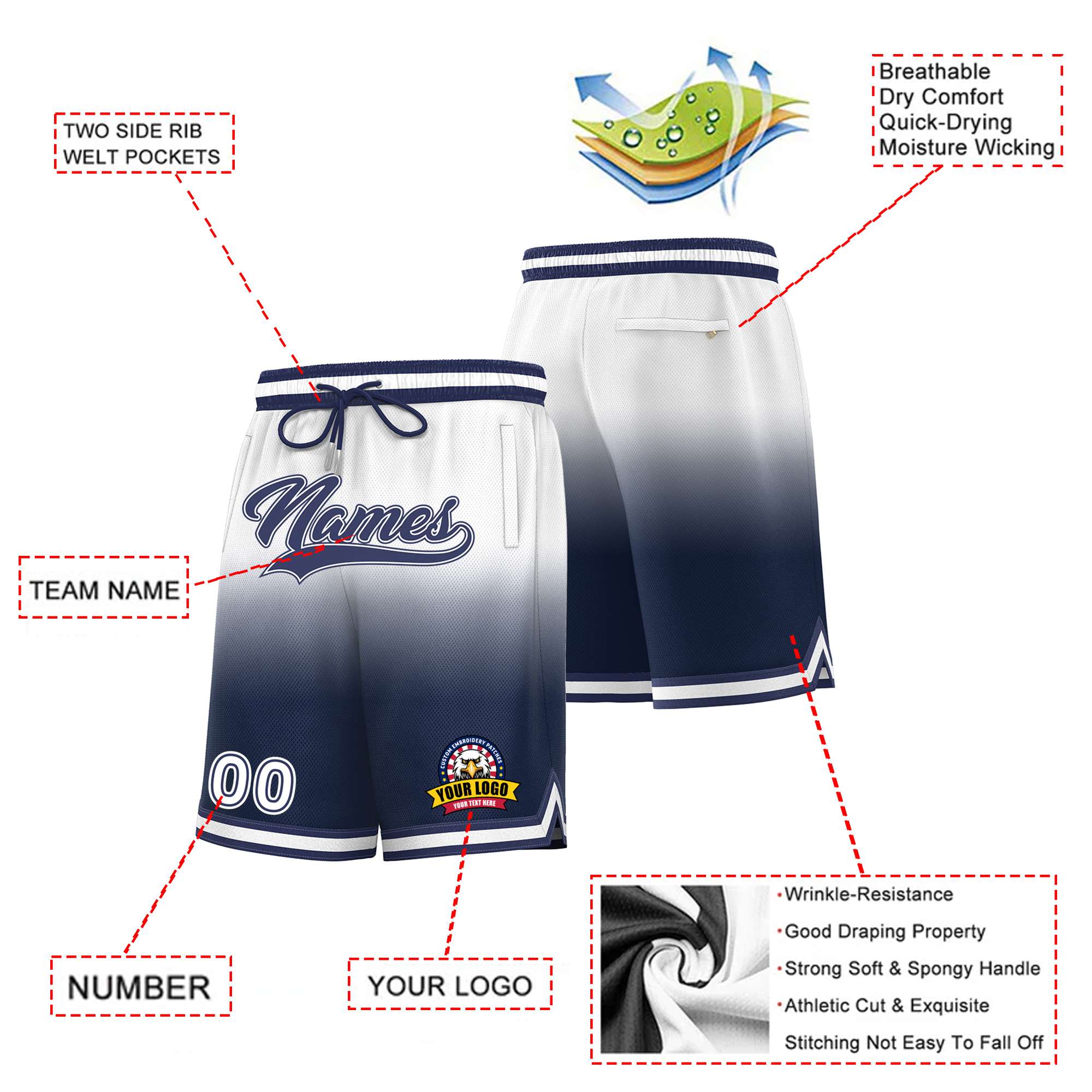 Custom White Navy Gradient Fashion Authentic Basketball Shorts