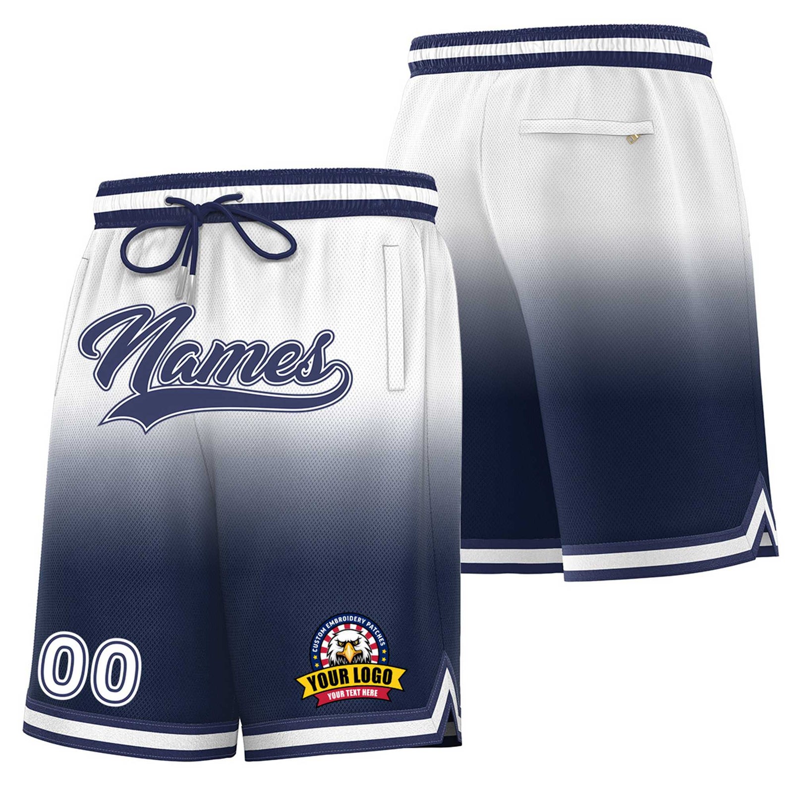 Custom White Navy Gradient Fashion Authentic Basketball Shorts