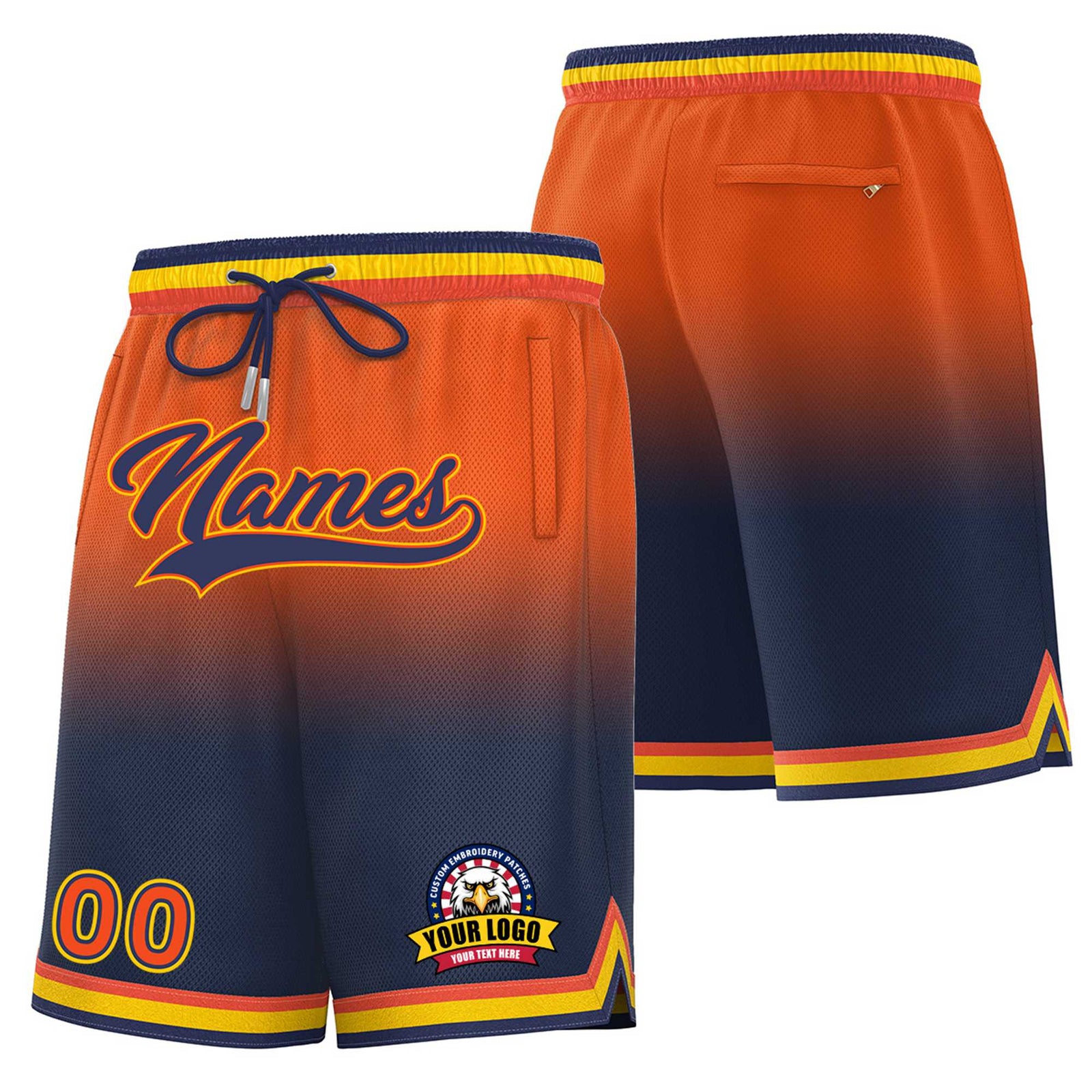 Custom Orange Navy Gradient Fashion Authentic Basketball Shorts