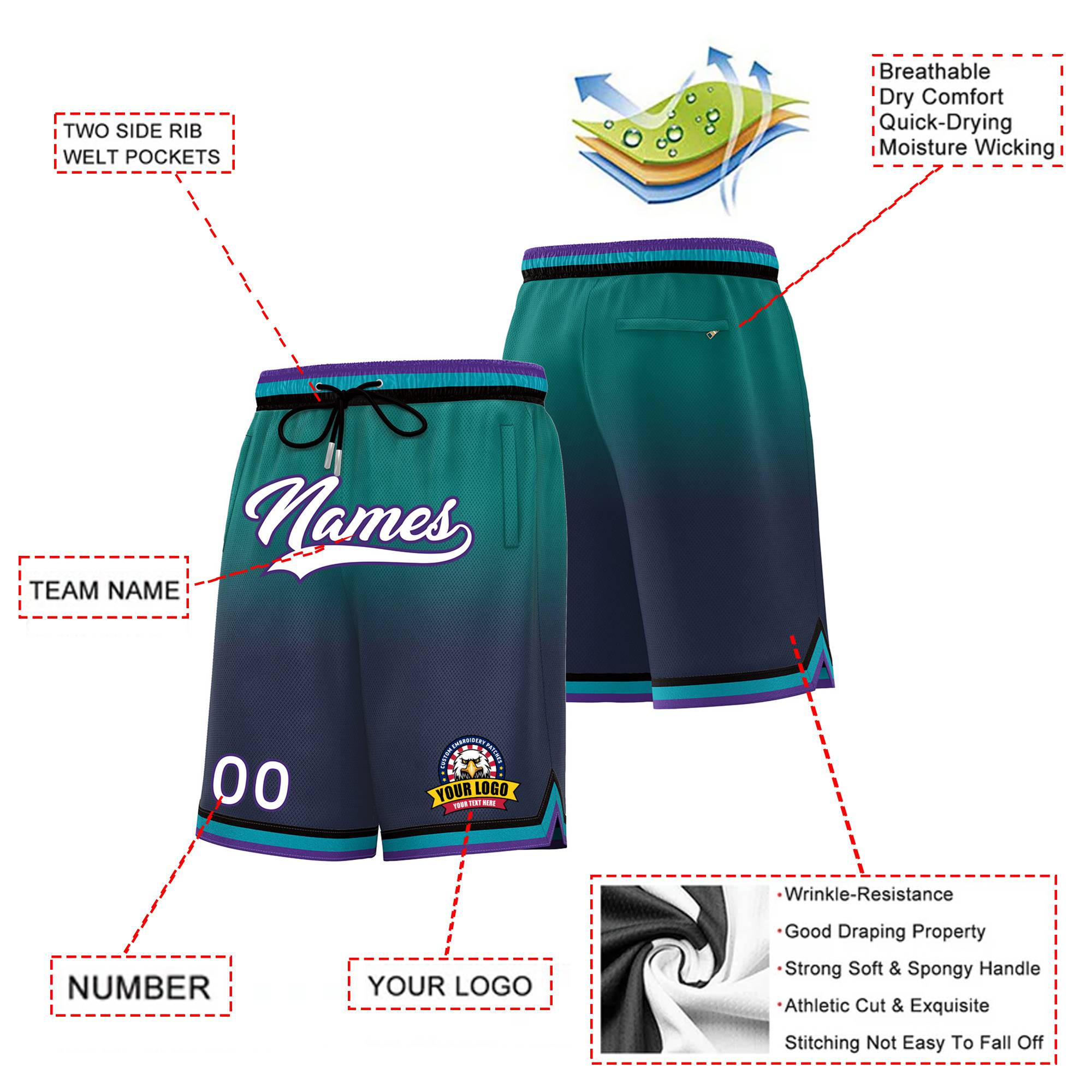 Custom Aqua Navy Gradient Fashion Authentic Basketball Shorts