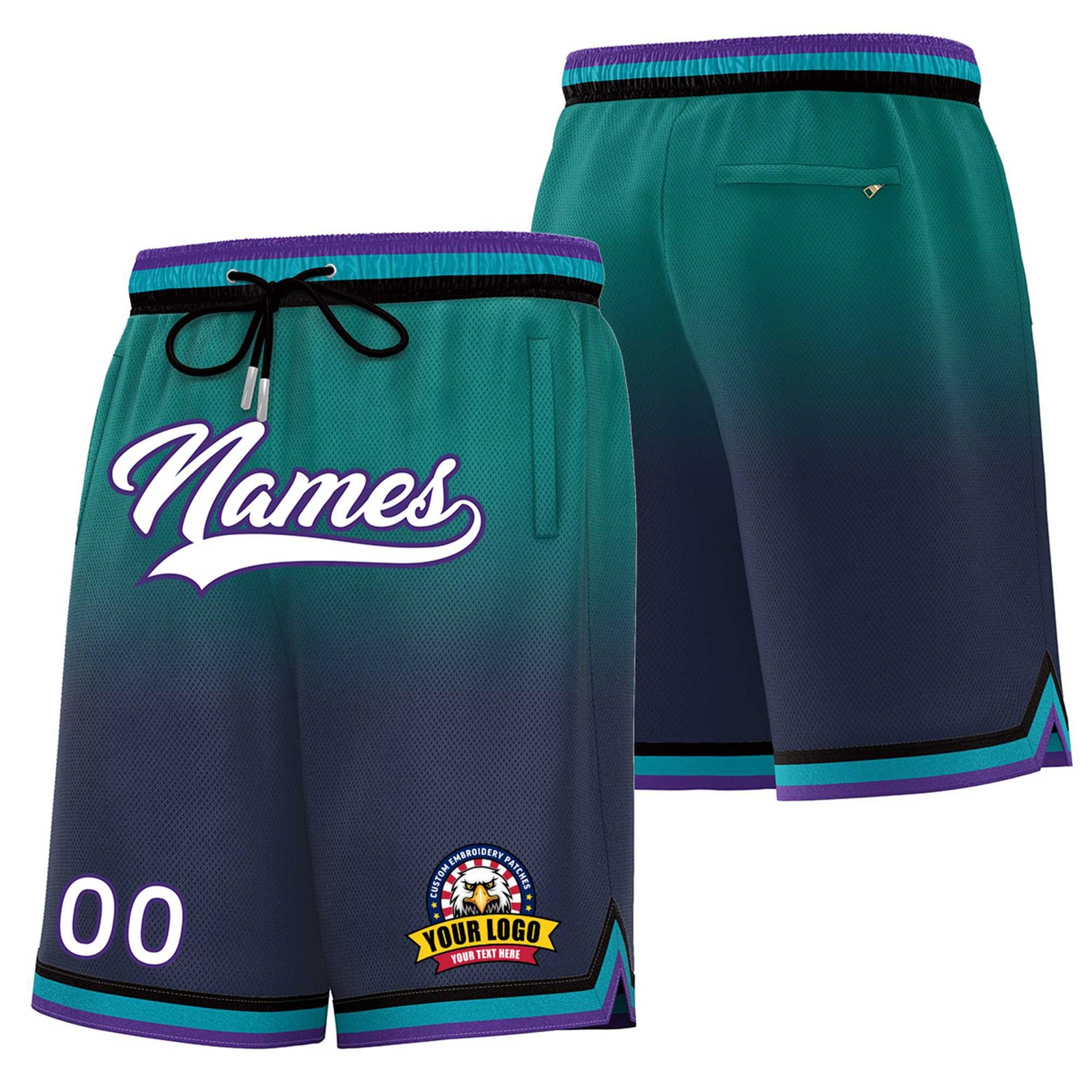 Custom Aqua Navy Gradient Fashion Authentic Basketball Shorts