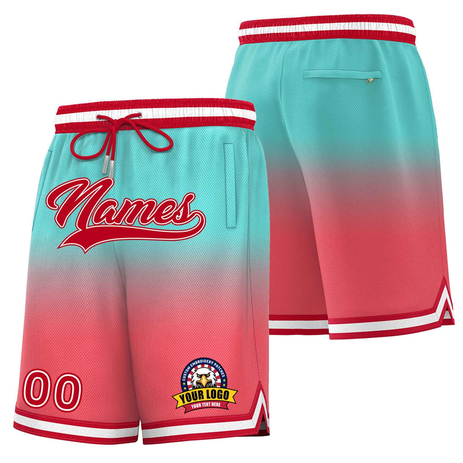 Custom Bright Green Light Red Gradient Fashion Authentic Basketball Shorts