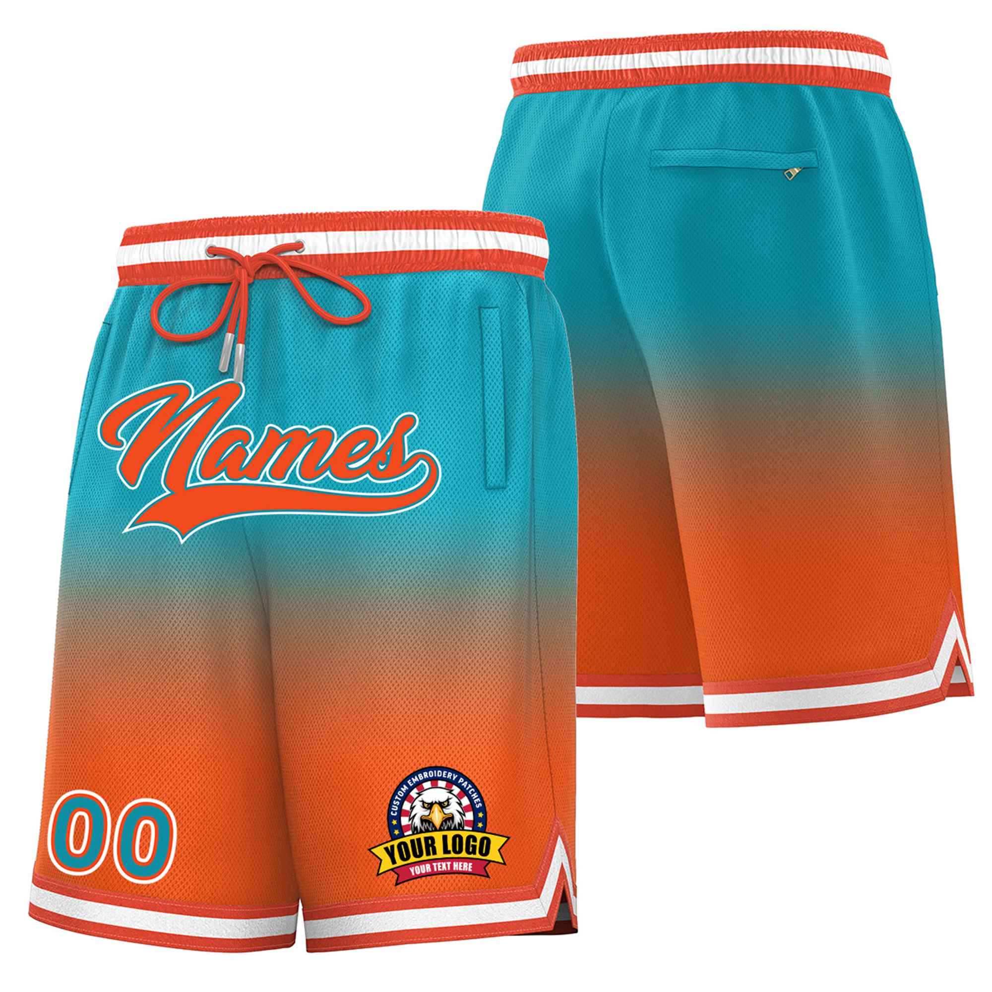 Custom Aqua Orange Gradient Fashion Authentic Basketball Shorts