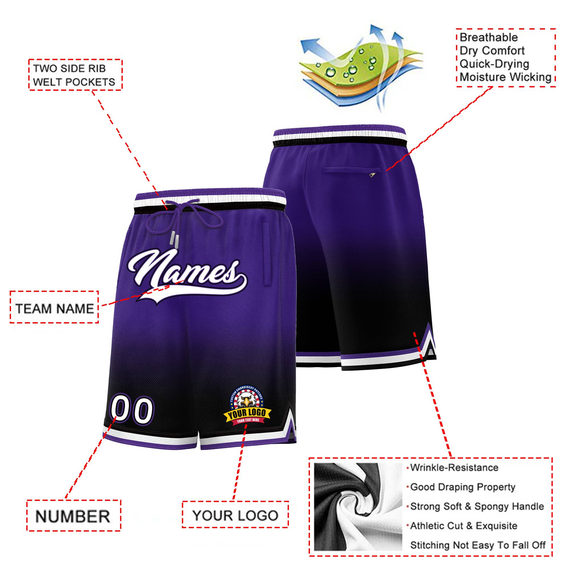 Custom Purple Black Gradient Fashion Authentic Basketball Shorts