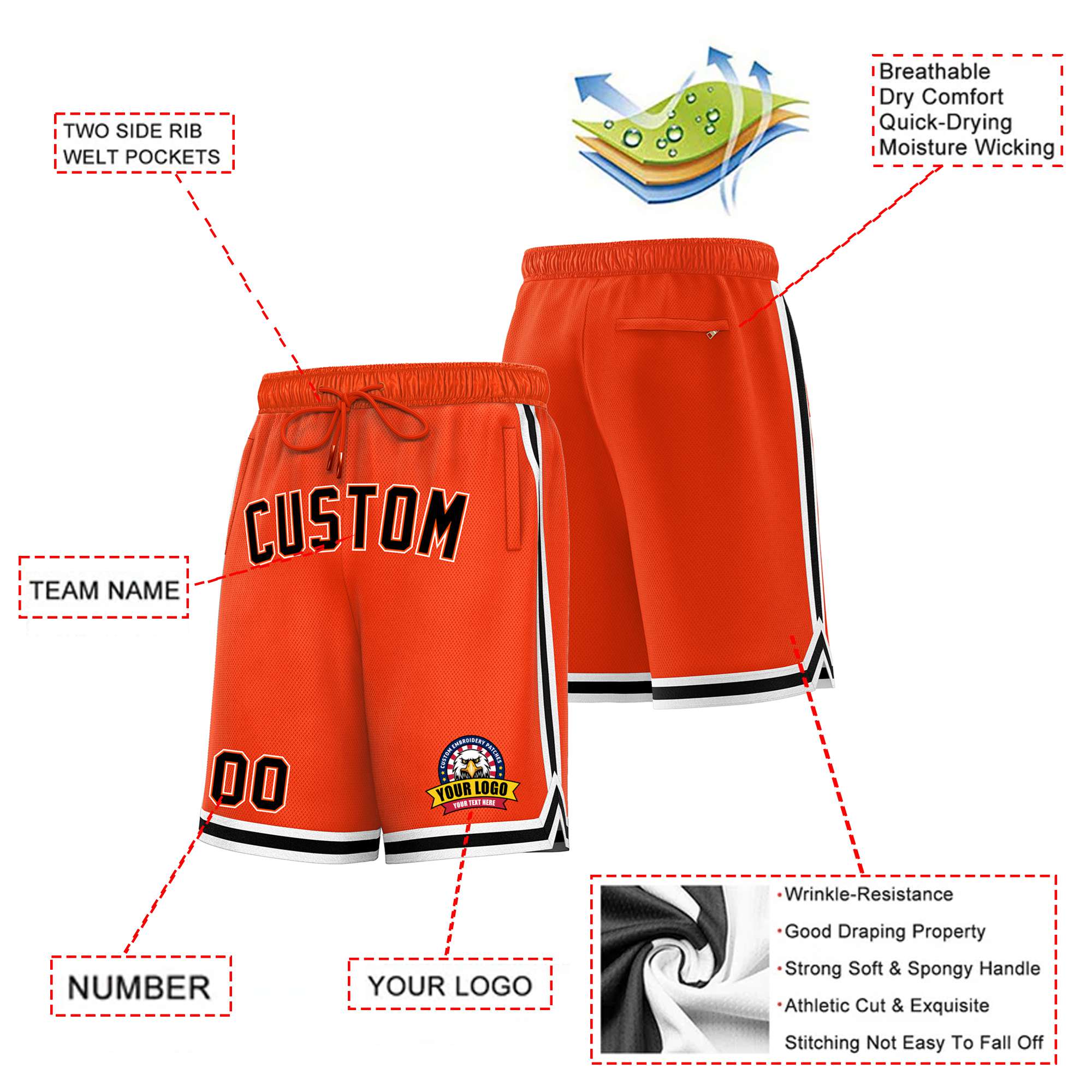 Custom Orange Black-White Sport Basketball Shorts