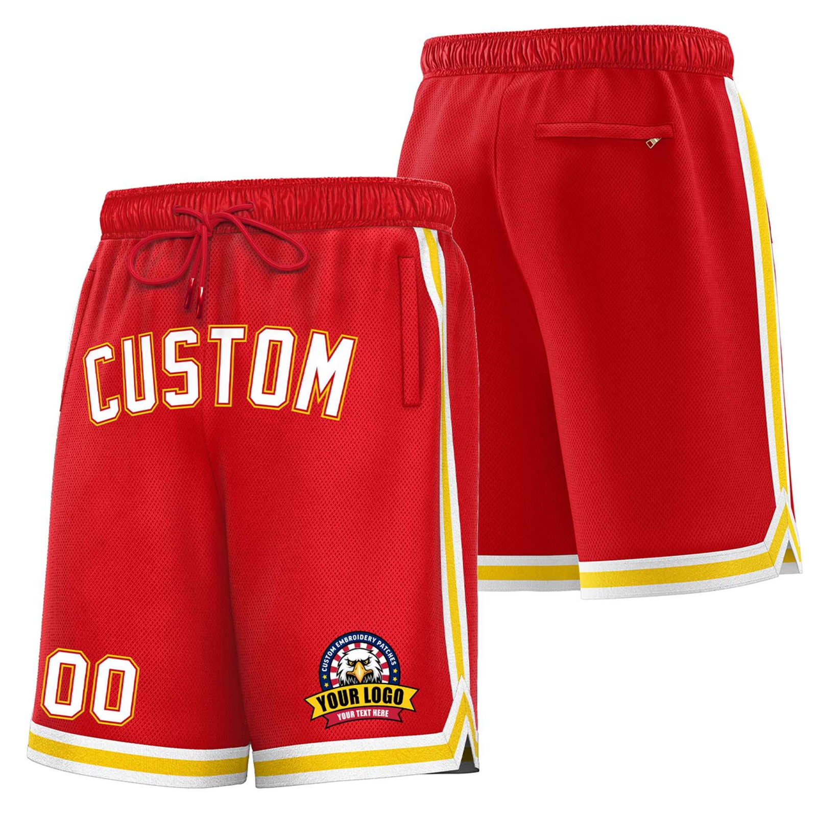 Custom Red Gold2-White Sport Basketball Shorts