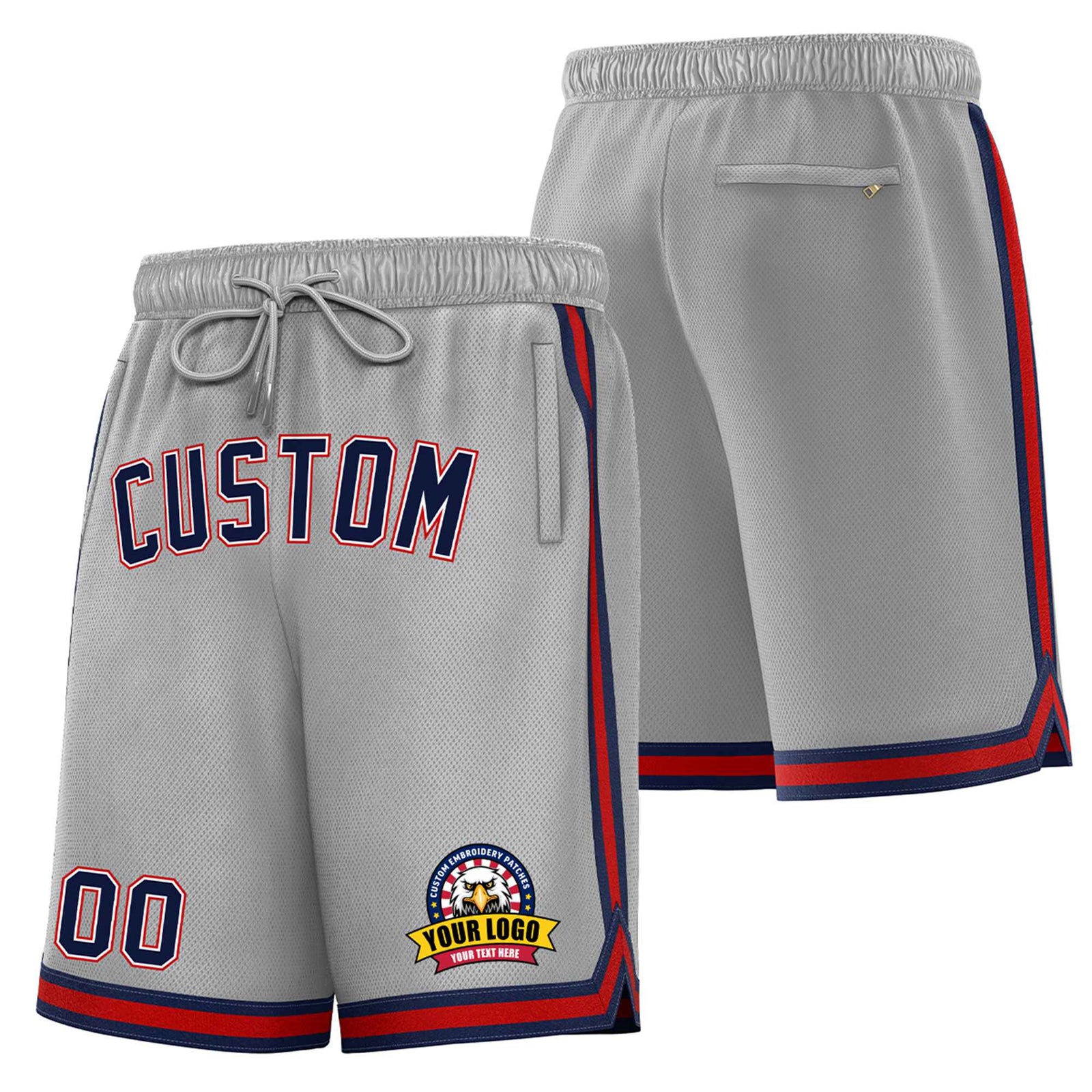 Custom Gray Red-Navy Sport Basketball Shorts