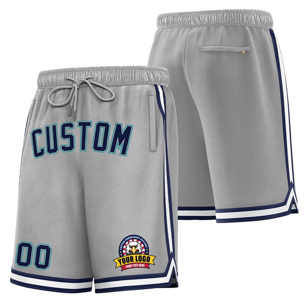 Custom Gray Navy-White Sport Basketball Shorts