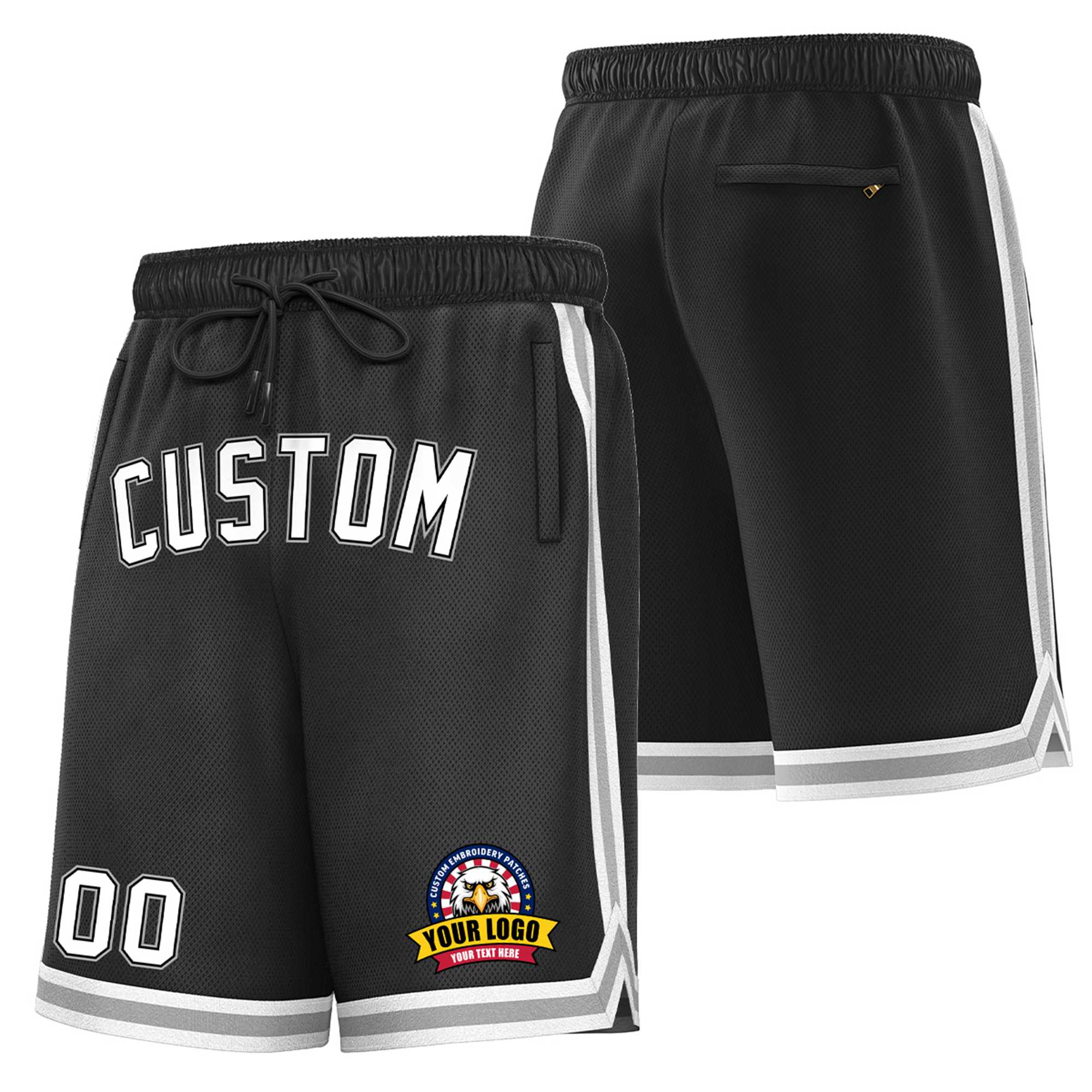 Custom Black Gray-White Sport Basketball Shorts